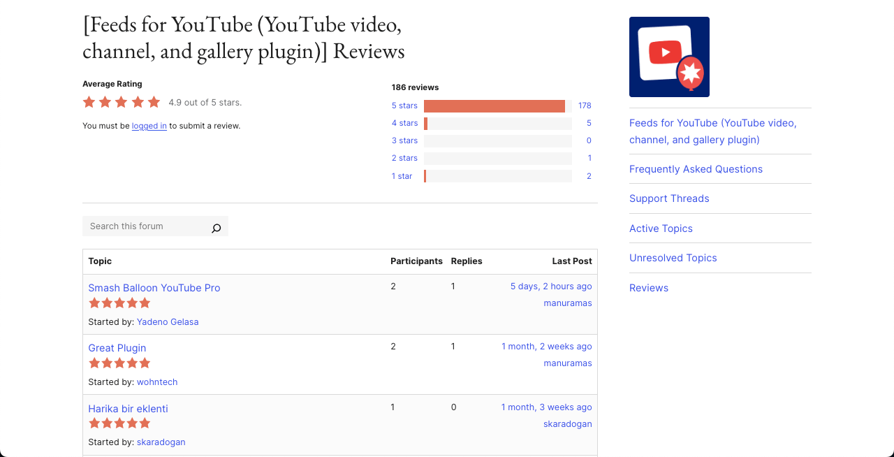 Feeds for YouTube reviews