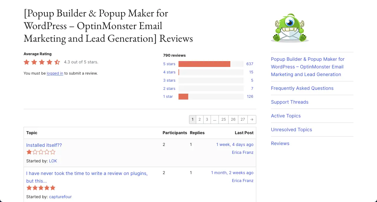 OptinMonster ratings and reviews