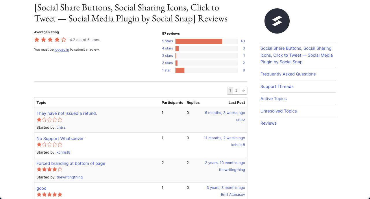 Social Snap ratings and reviews