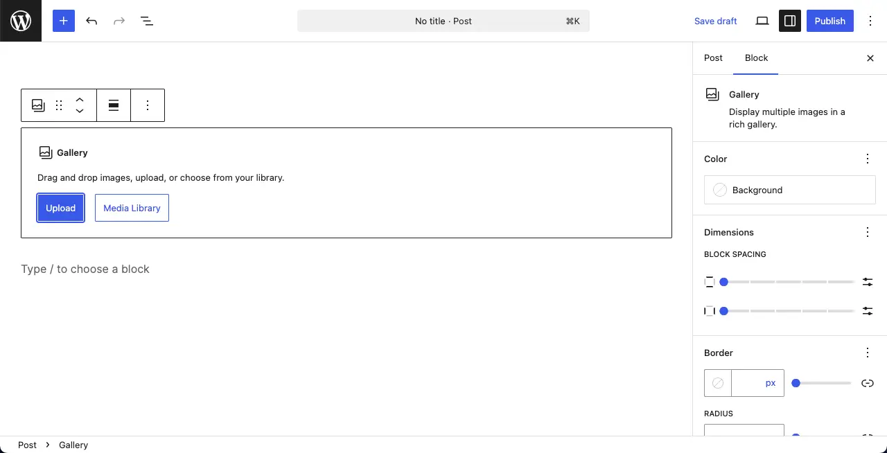 Choose an option to upload images to the gallery