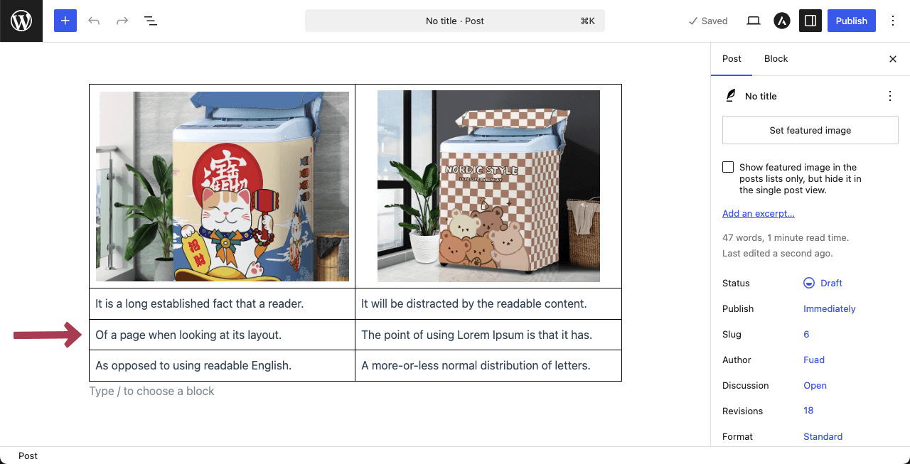 Add Information to the Other Cells of the Table