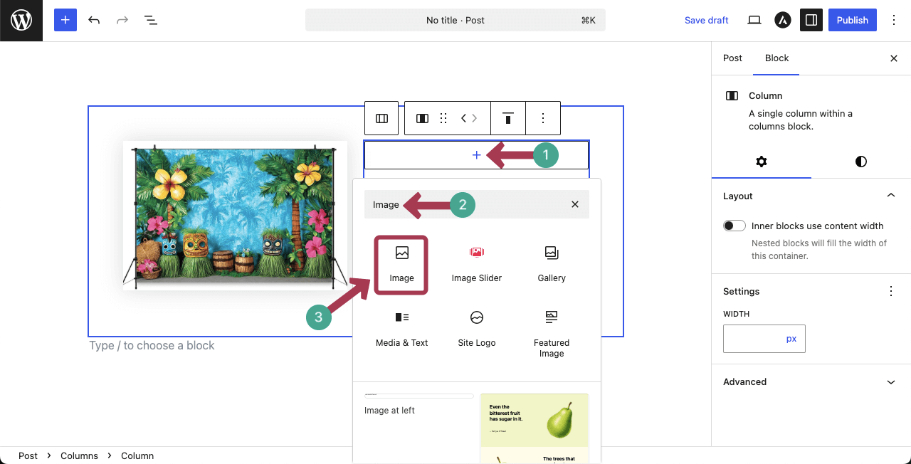 Add image to the second column
