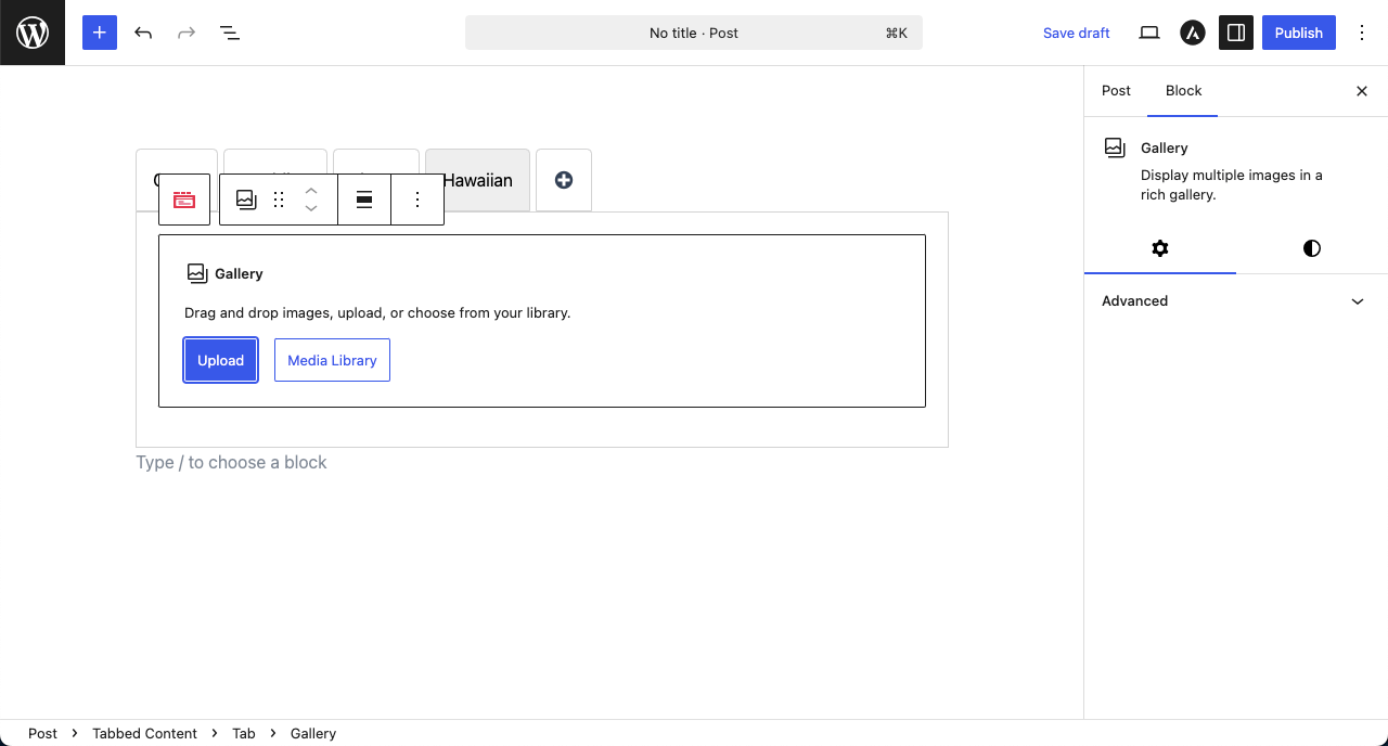 Add images to the Tabbed Content block's gallery