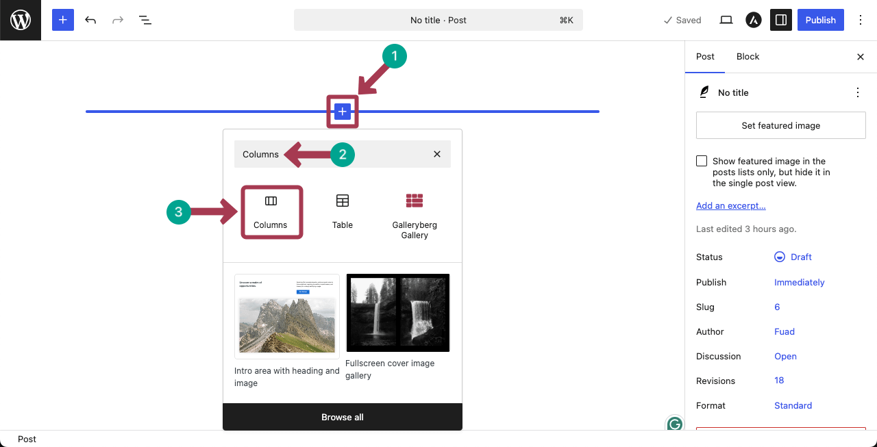 Add the column block to the editor