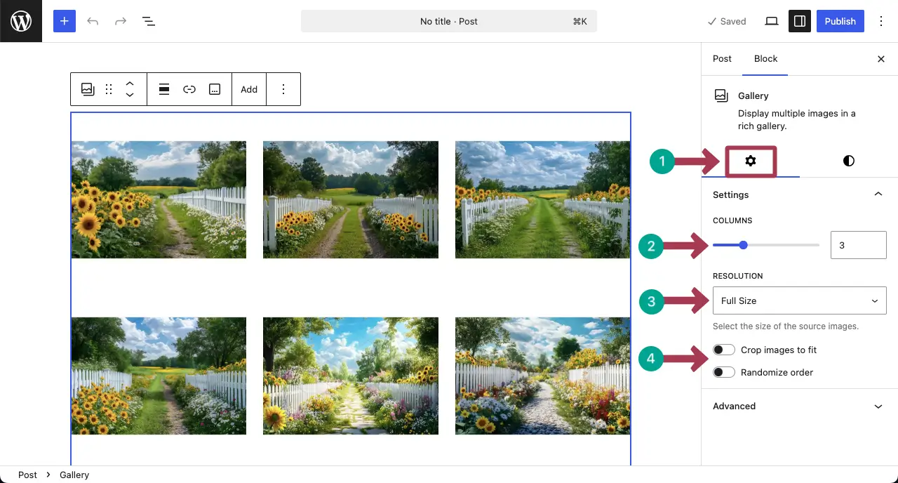 Change Settings of the Gallery Block