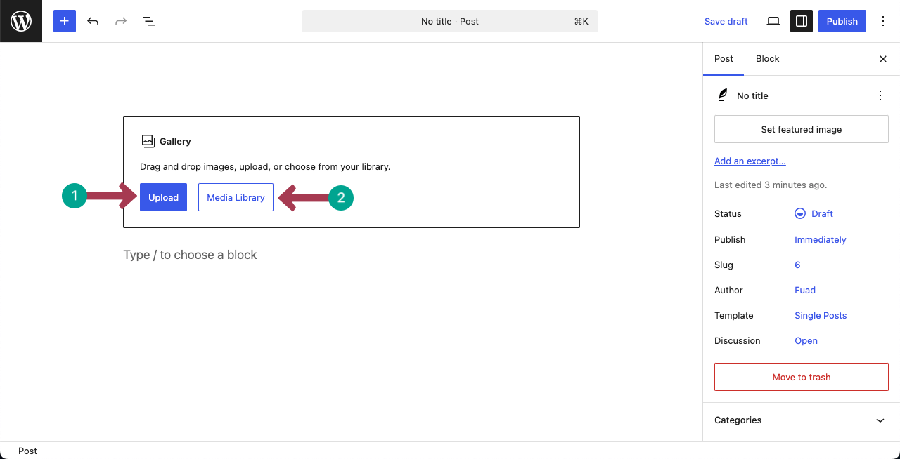 Gallery block is added to the WordPress editor