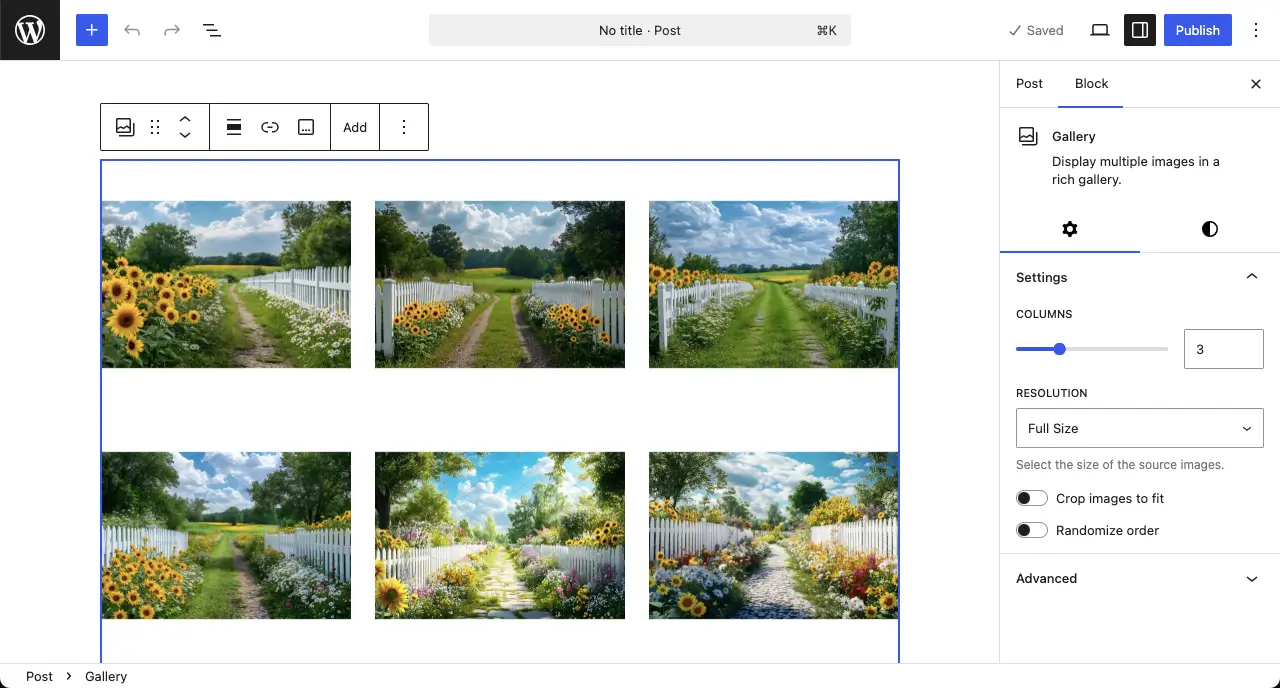 Images are added to the gallery block