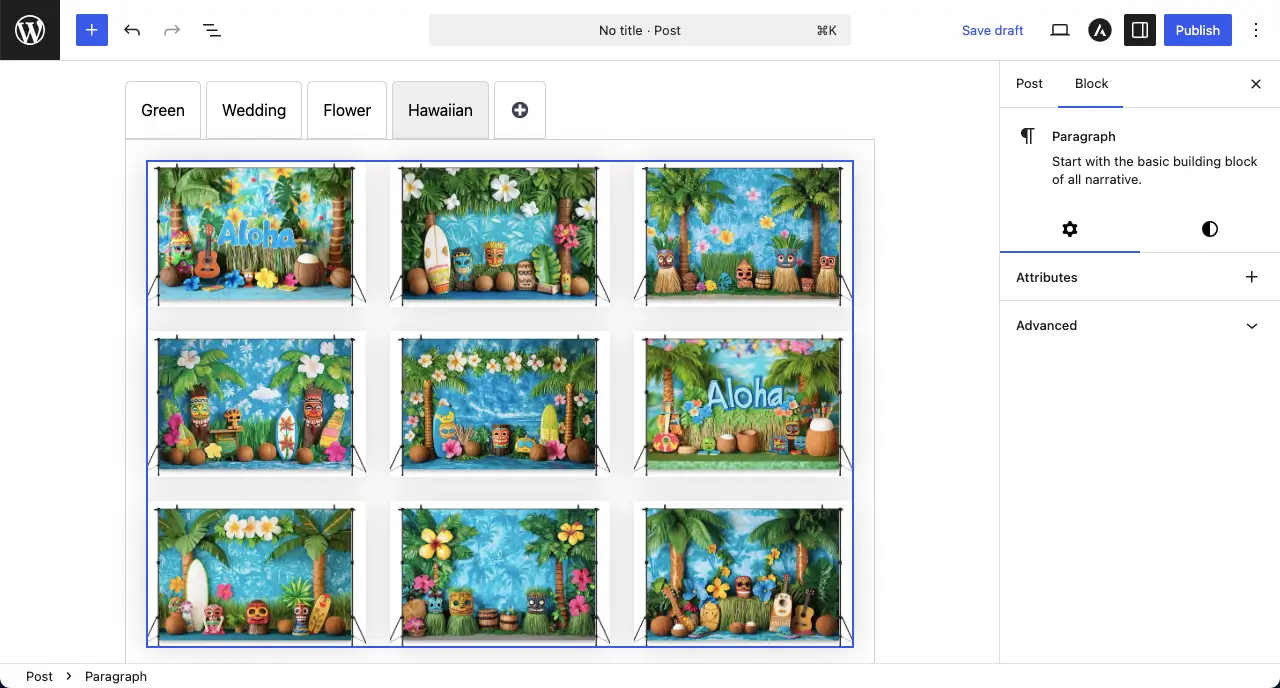 Images are added to the tabbed content