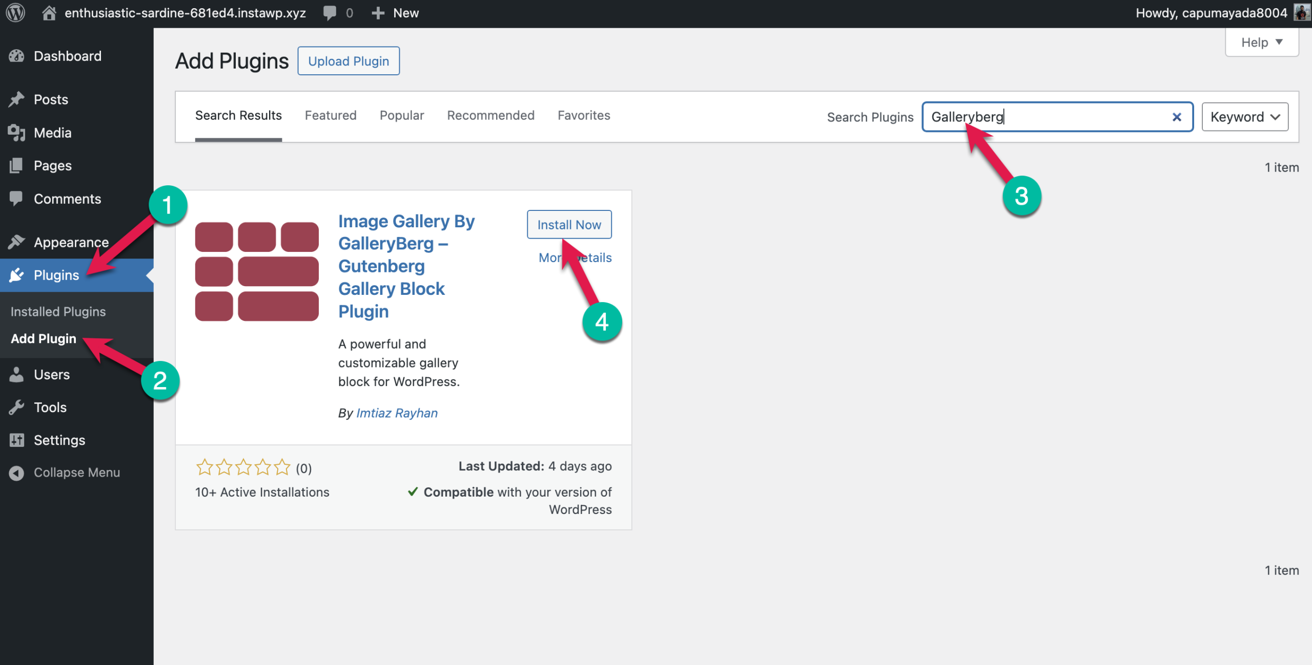 Installing the Galleryberg plugin