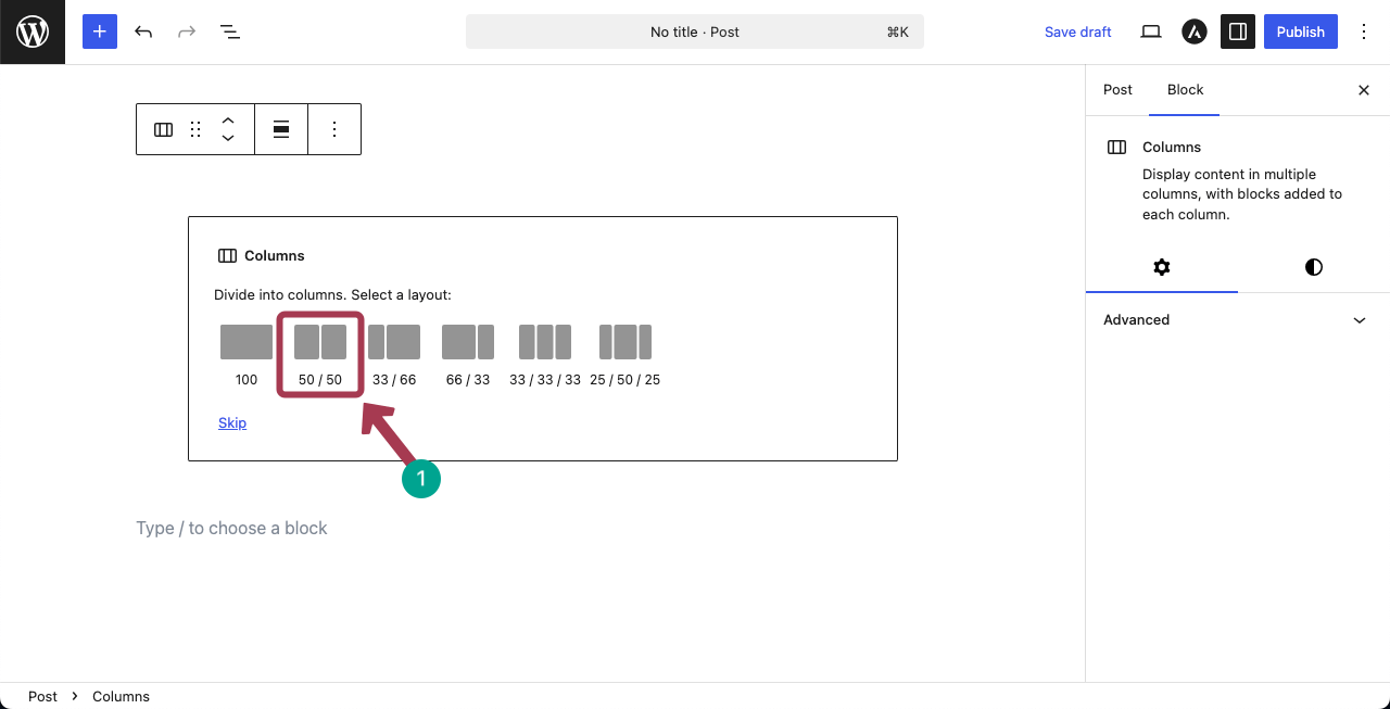 Select a column layout