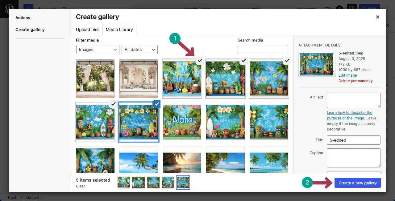 Select images you to add to the photo grid
