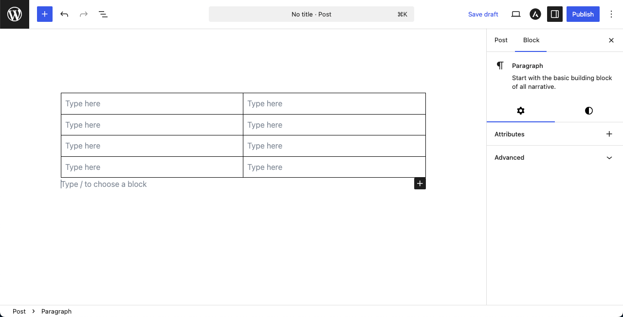 The table layout is created