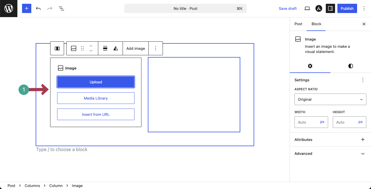Upload image to the first column