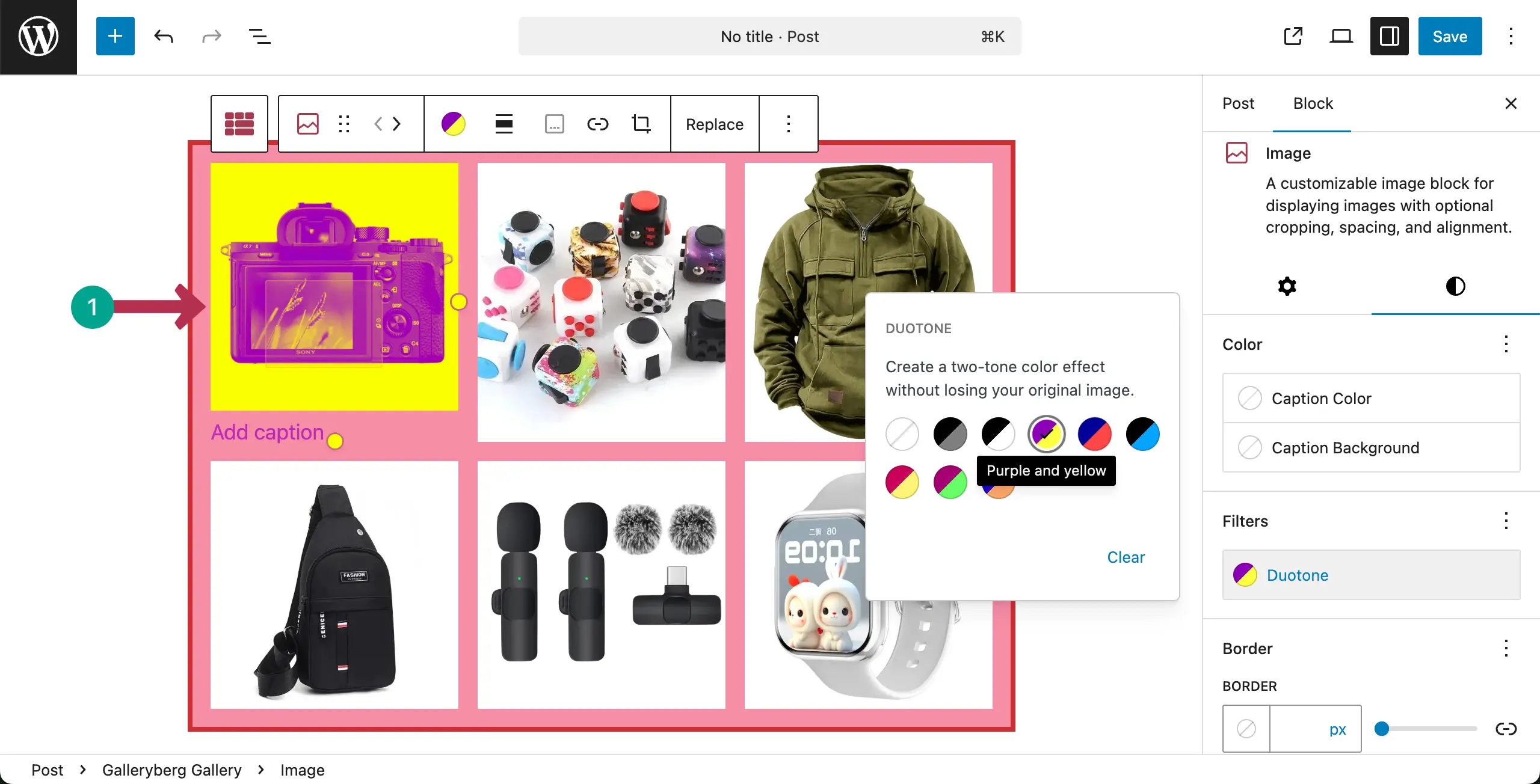 A Duotone preset has been applied