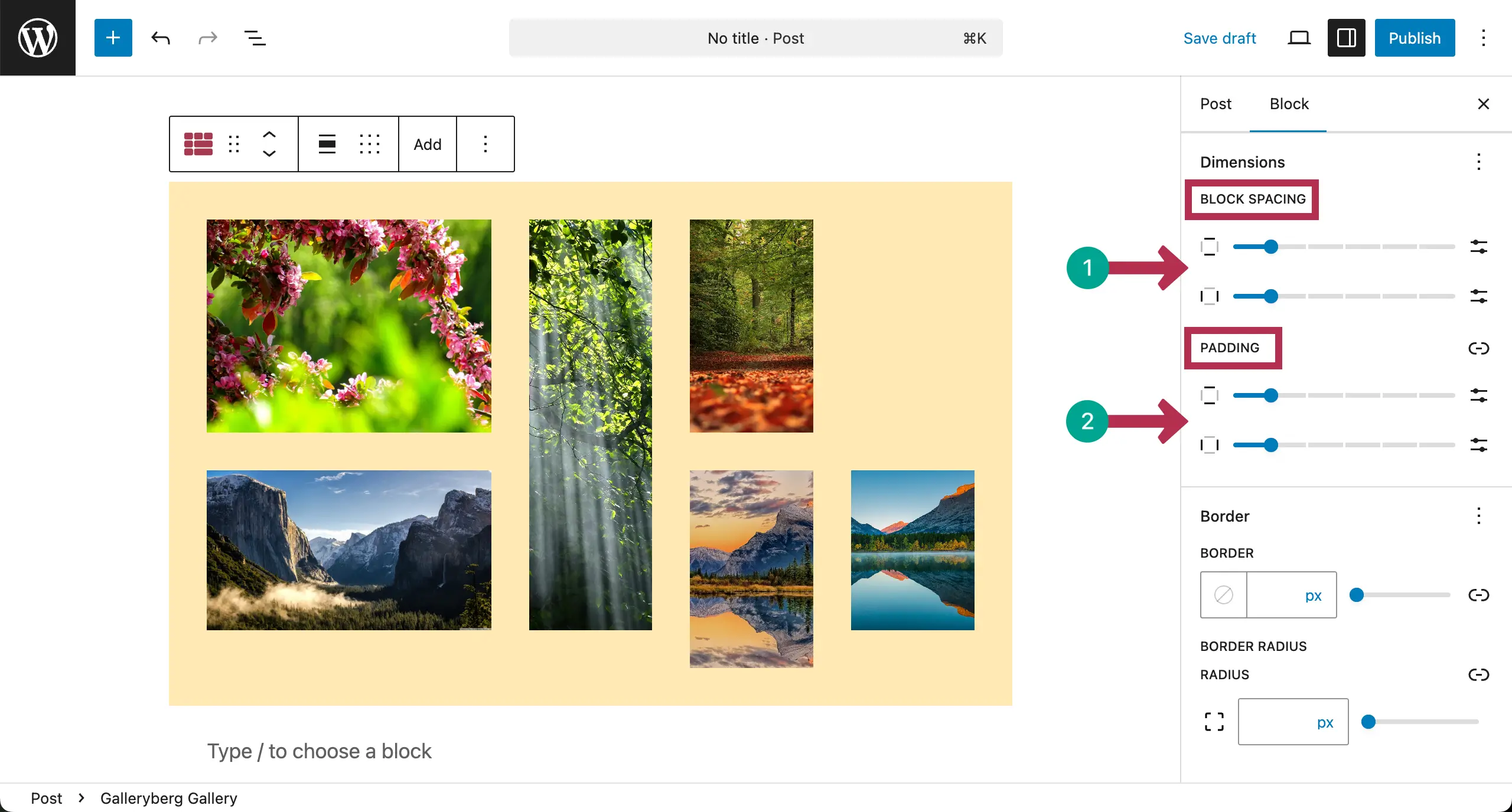 Add spacing and padding to the gallery