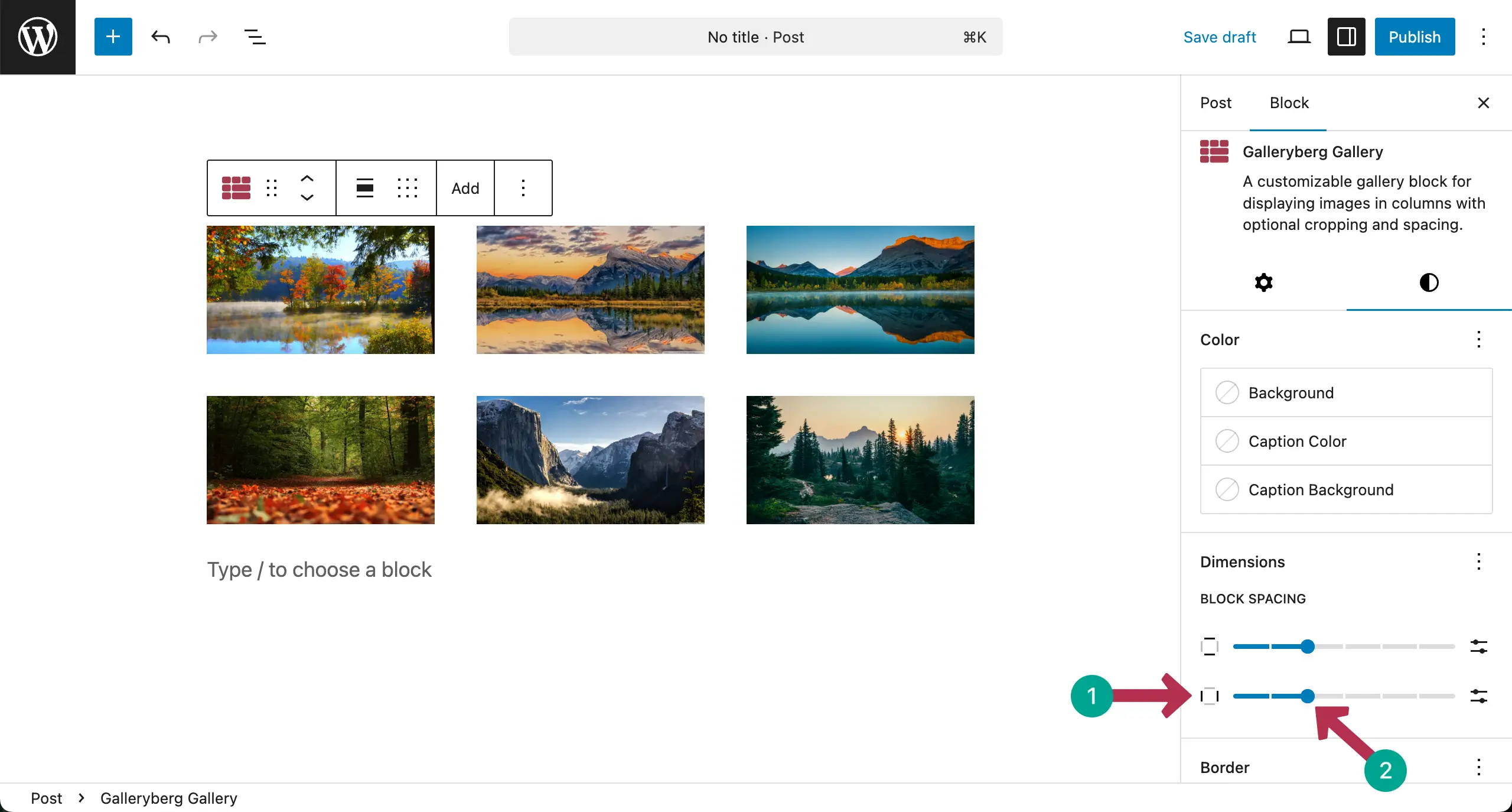 Adjusting space between the columns of the gallery