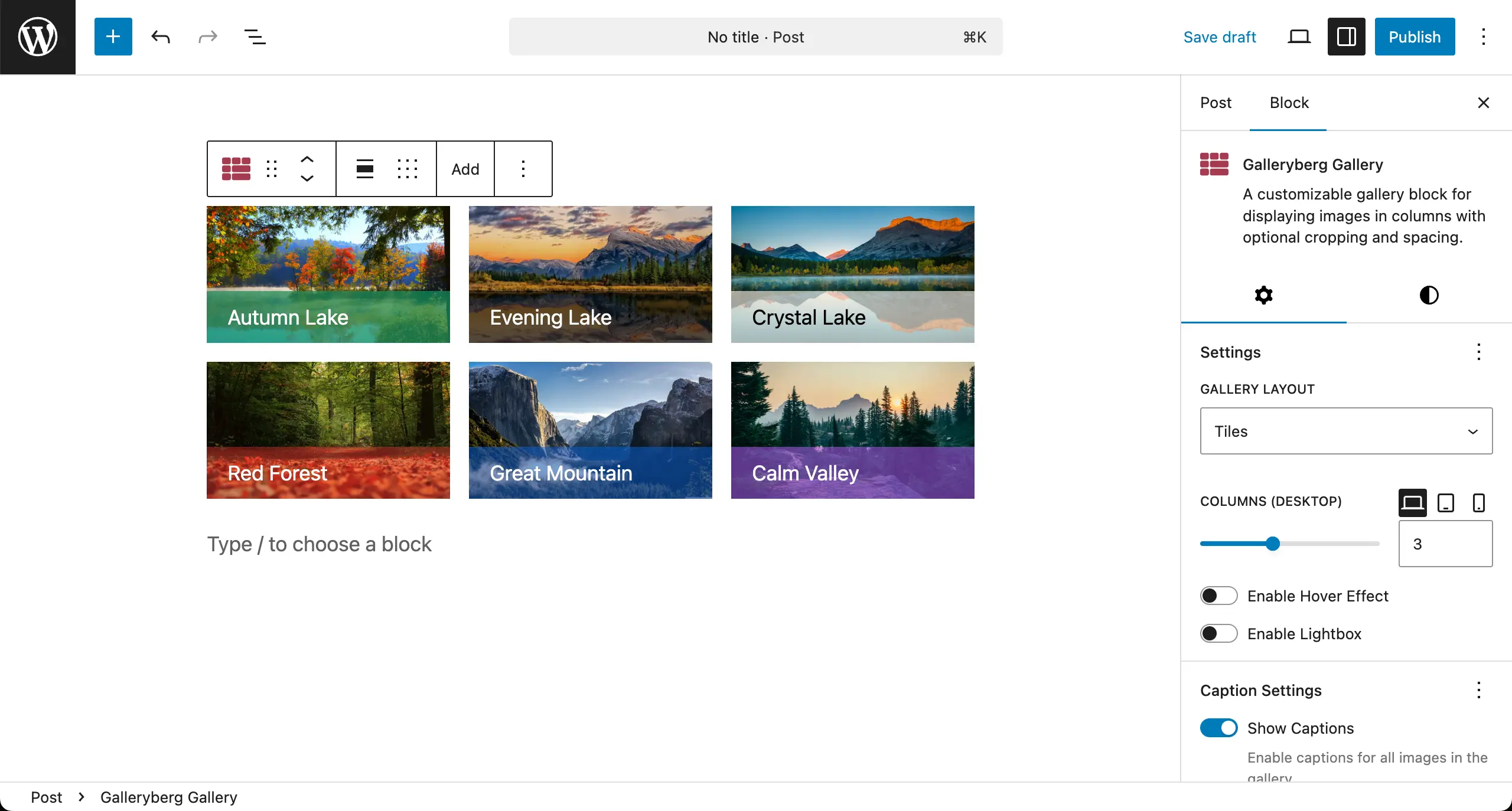 Caption customized for all gallery images individually