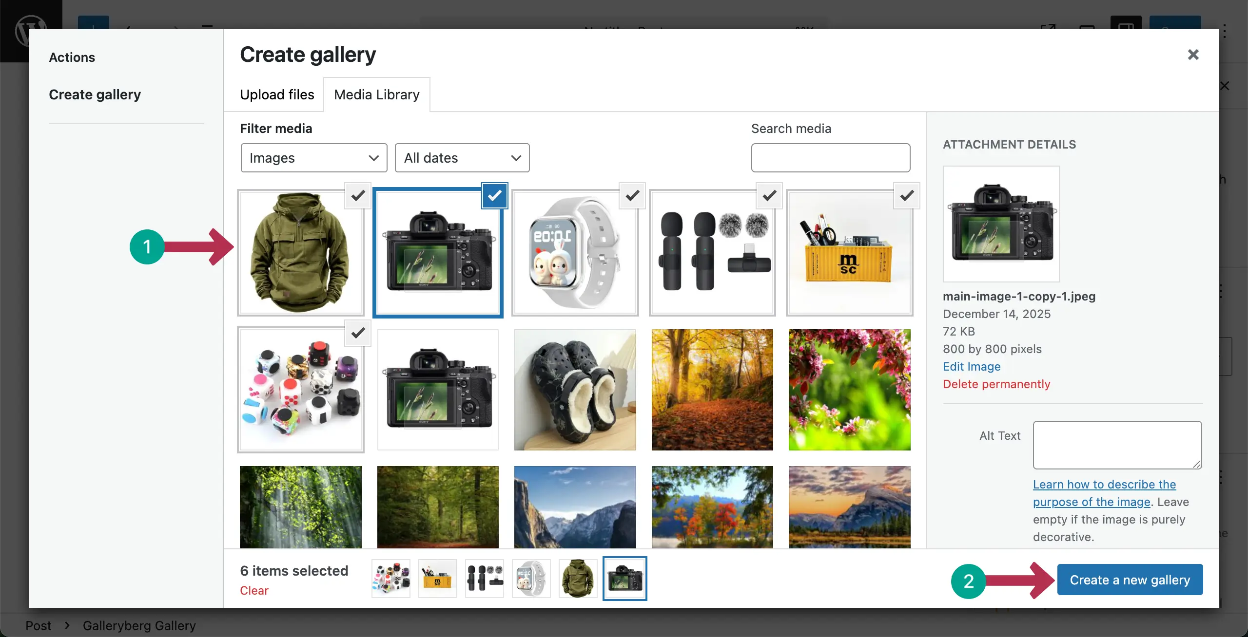 Choose images for the gallery