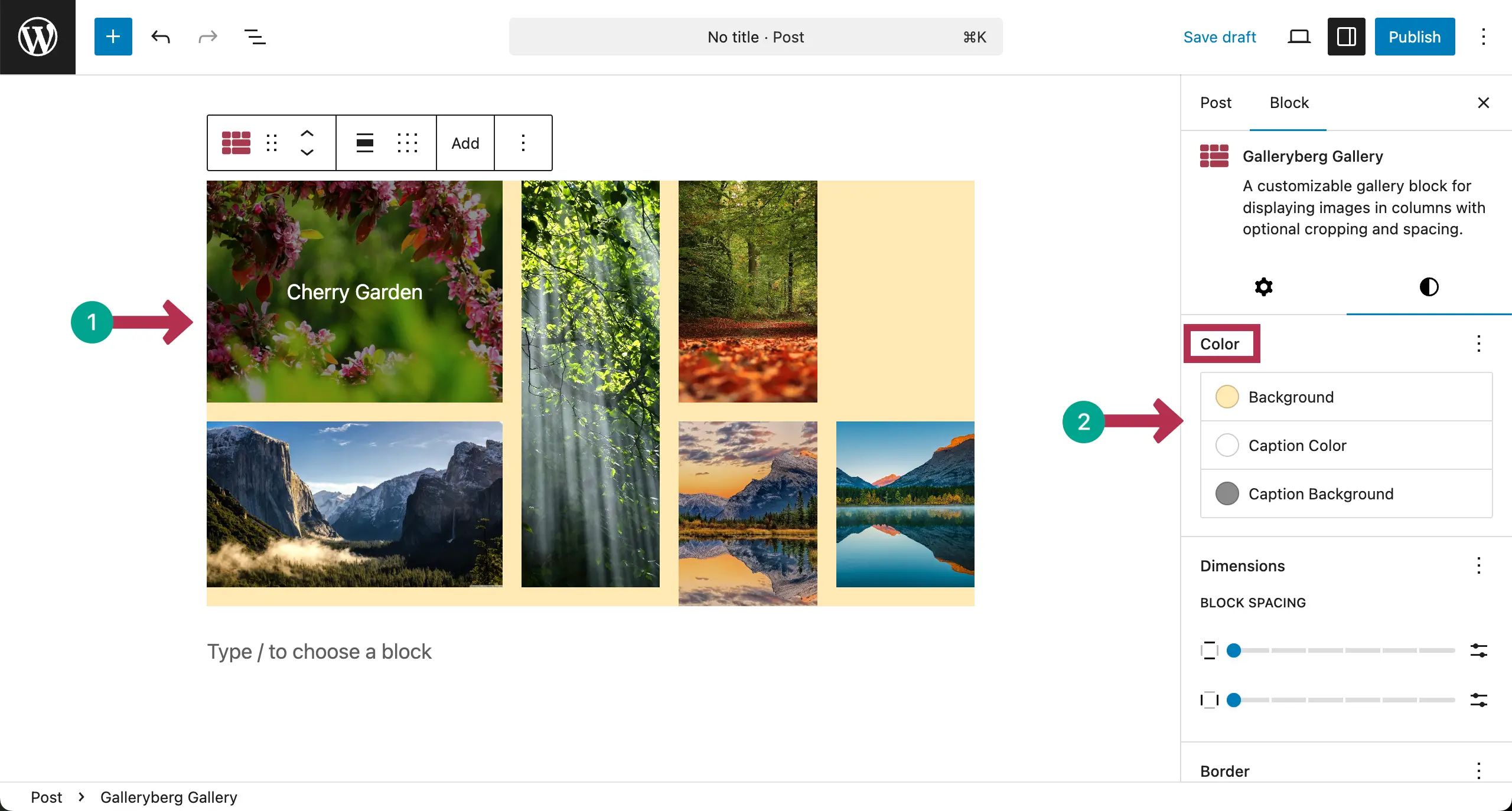 Color changes of the Mosaic Gallery