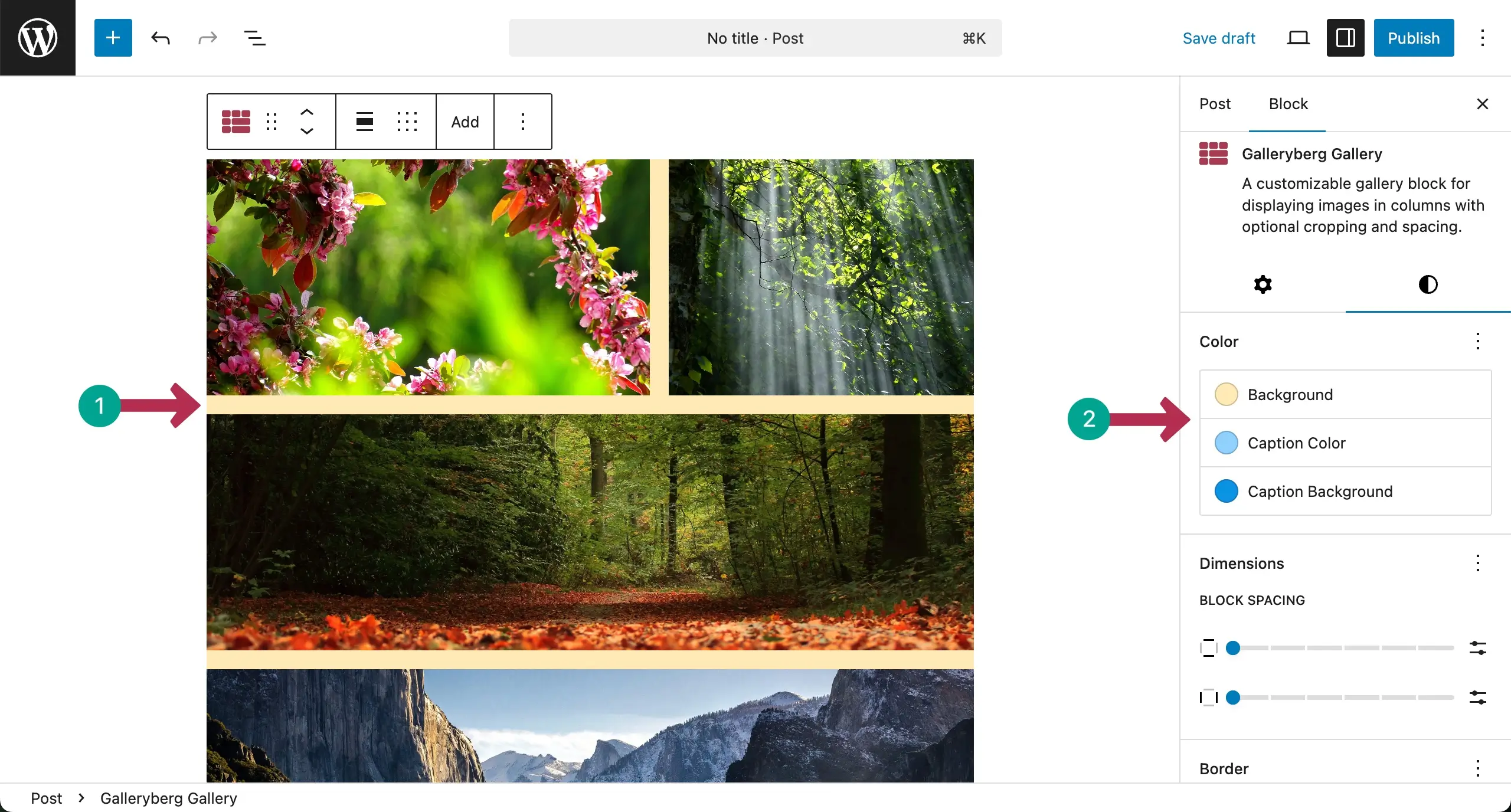 Color set for the justified layout gallery