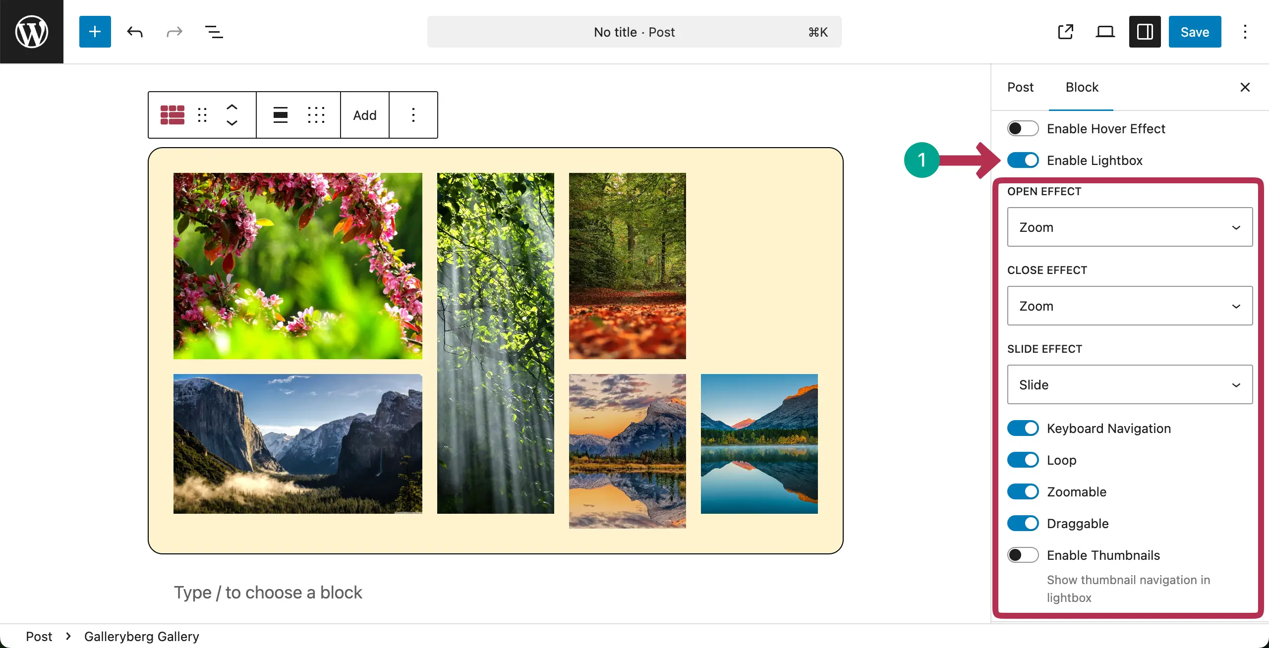 Configure the Lightbox settings
