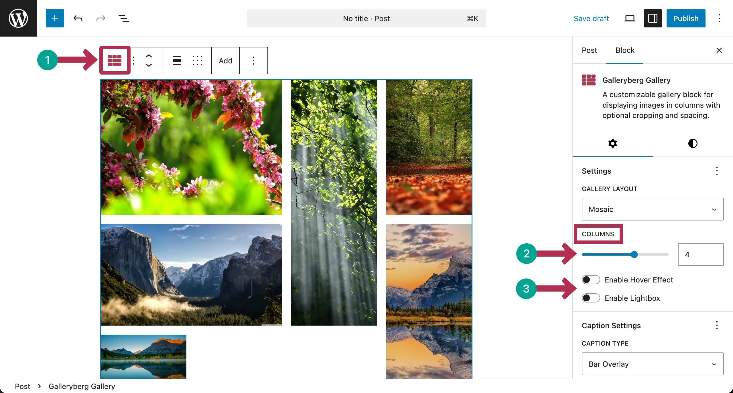 Configuring General Settings of the Mosaic gallery