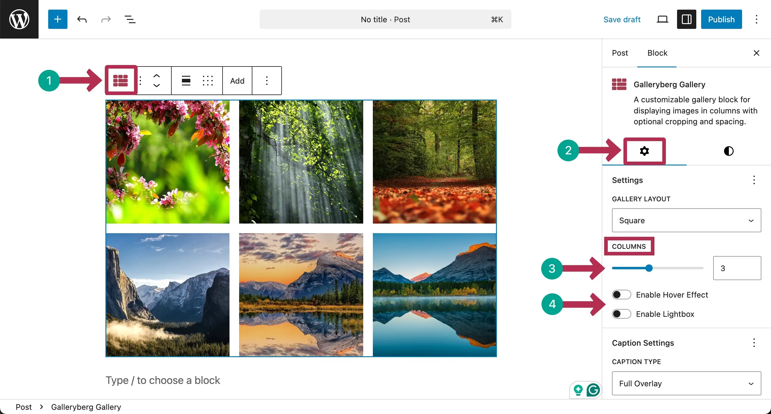 Configuring General Settings of the Square Layout Gallery
