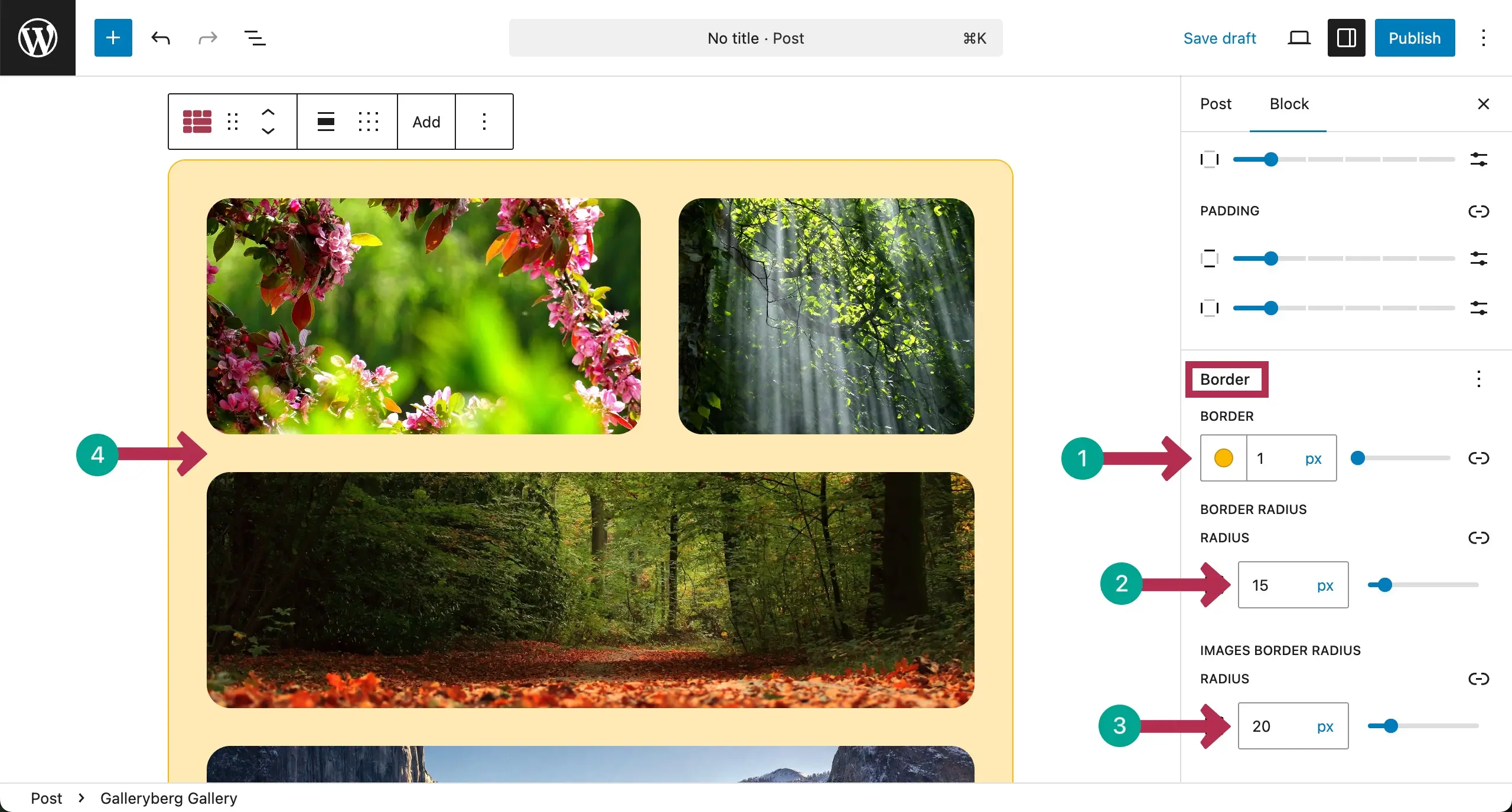Customize border and radius for the Justified Layout  Gallery