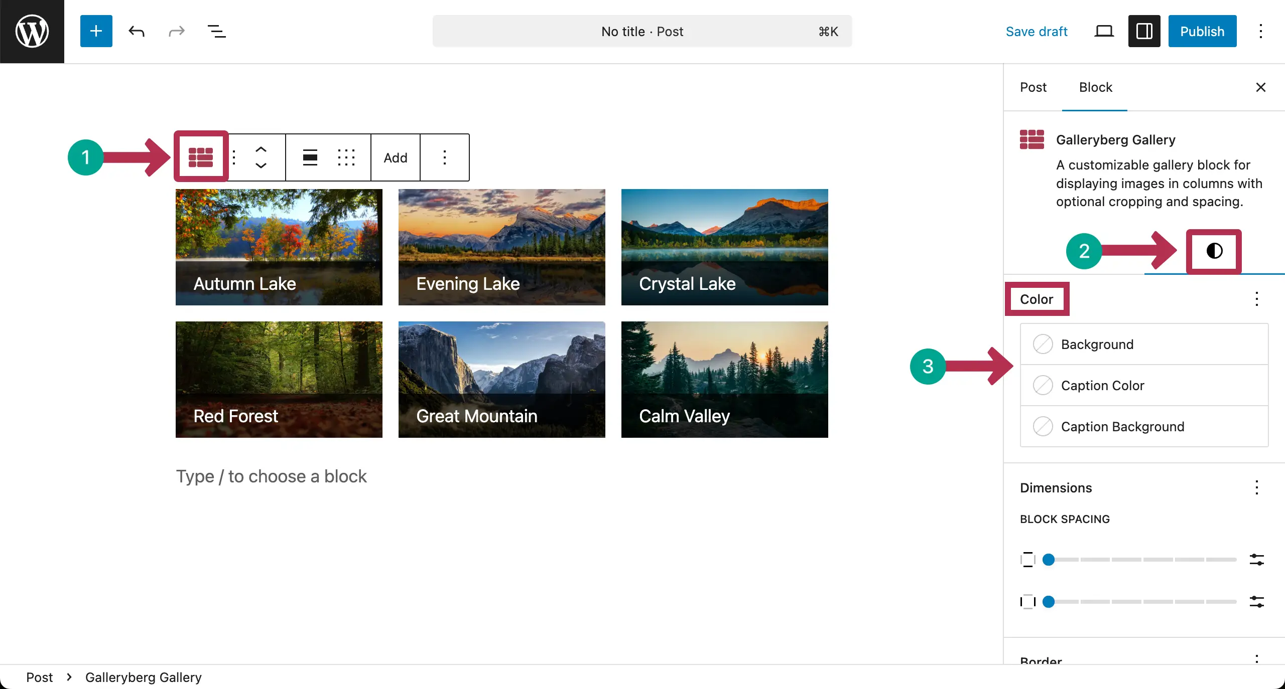 Customizing the caption of the entire gallery