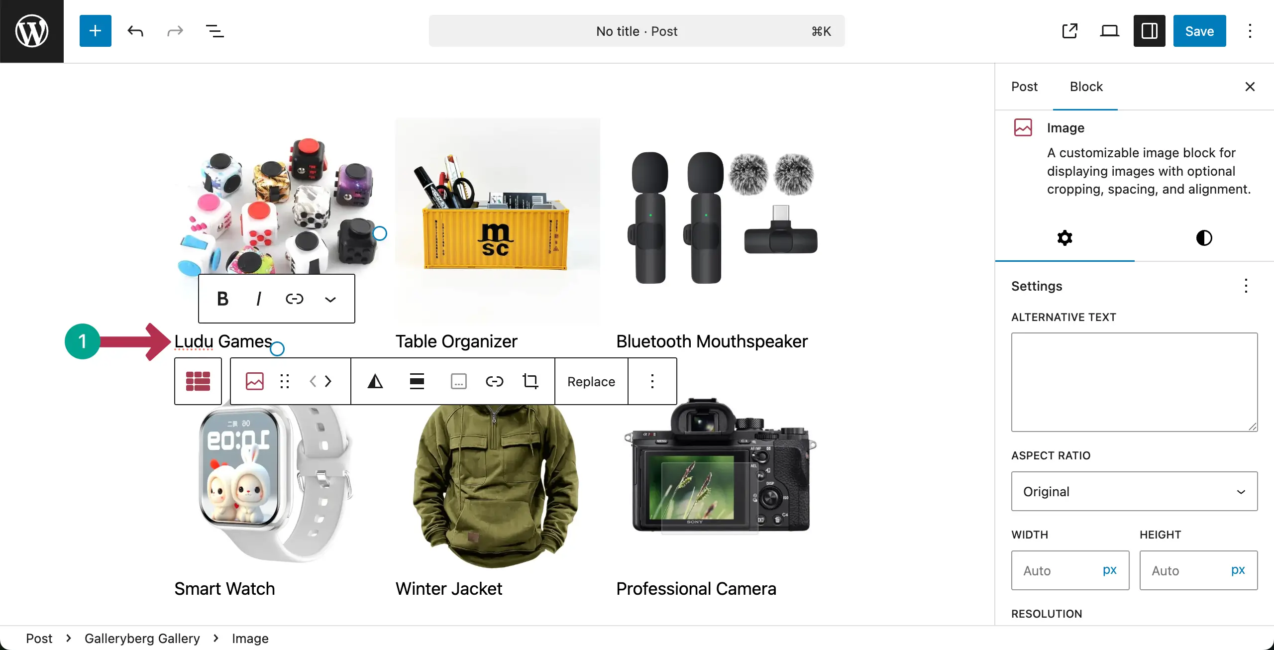 Editing captions in Image gallery