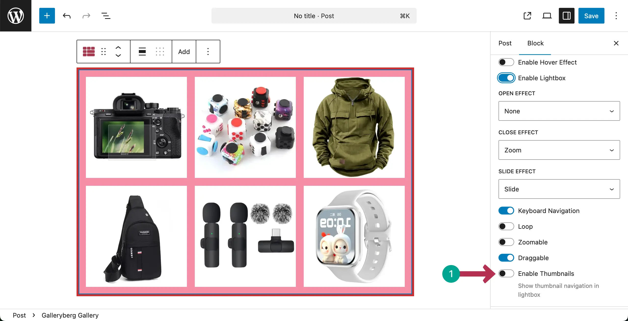 Enable Thumbnails for the gallery