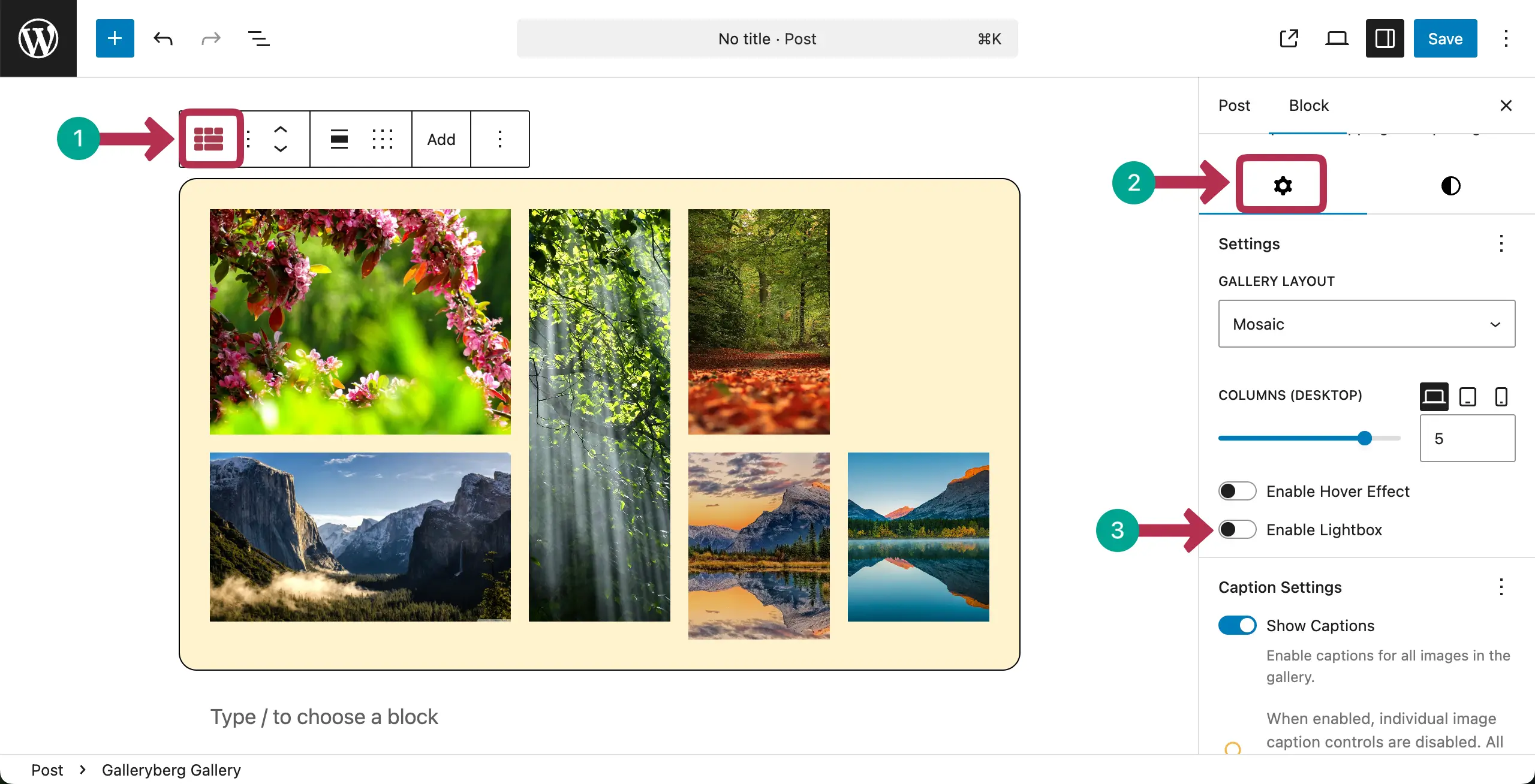 Enable the Lightbox Effects for the Gallery
