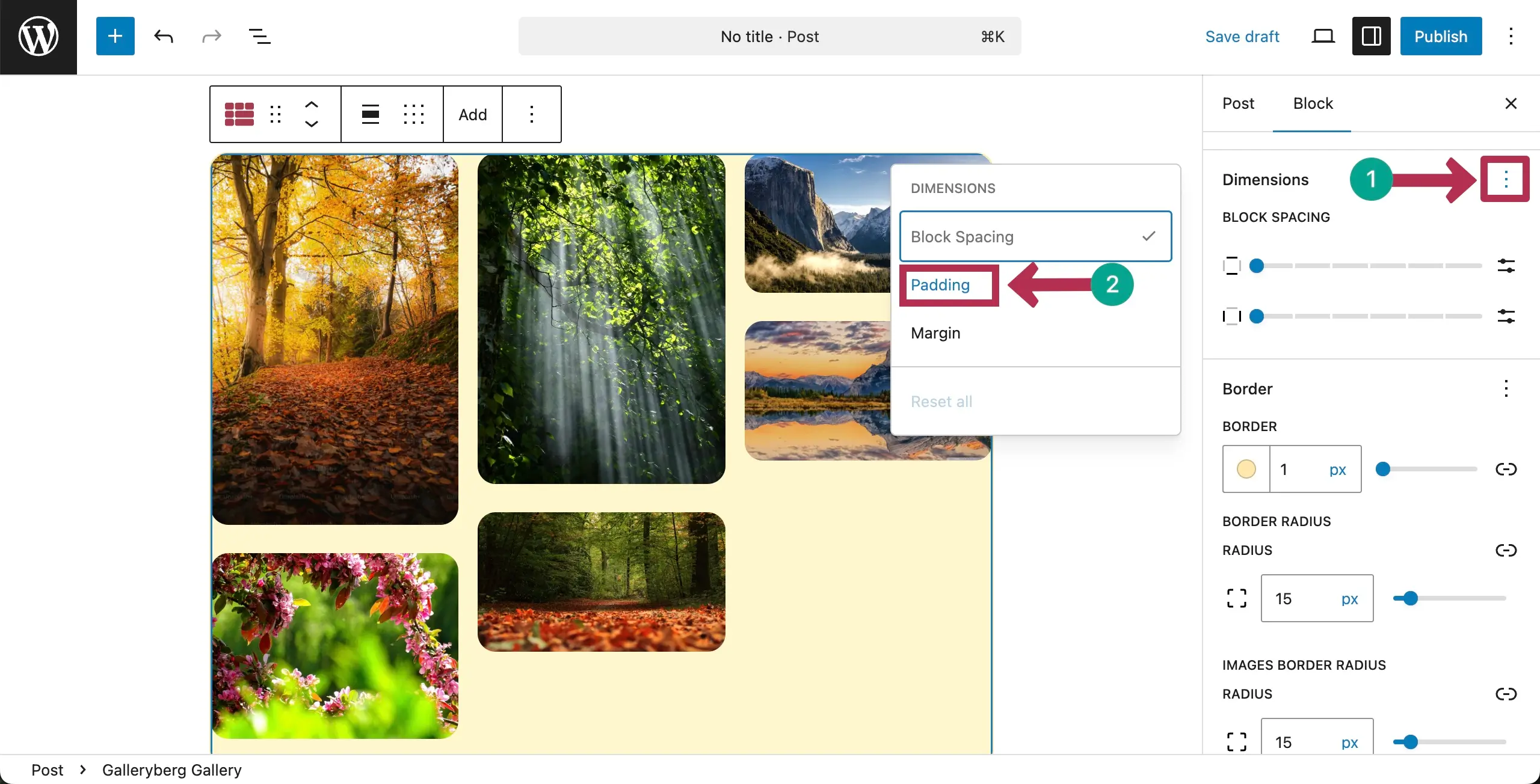 Enable the Padding option for the Masonry gallery