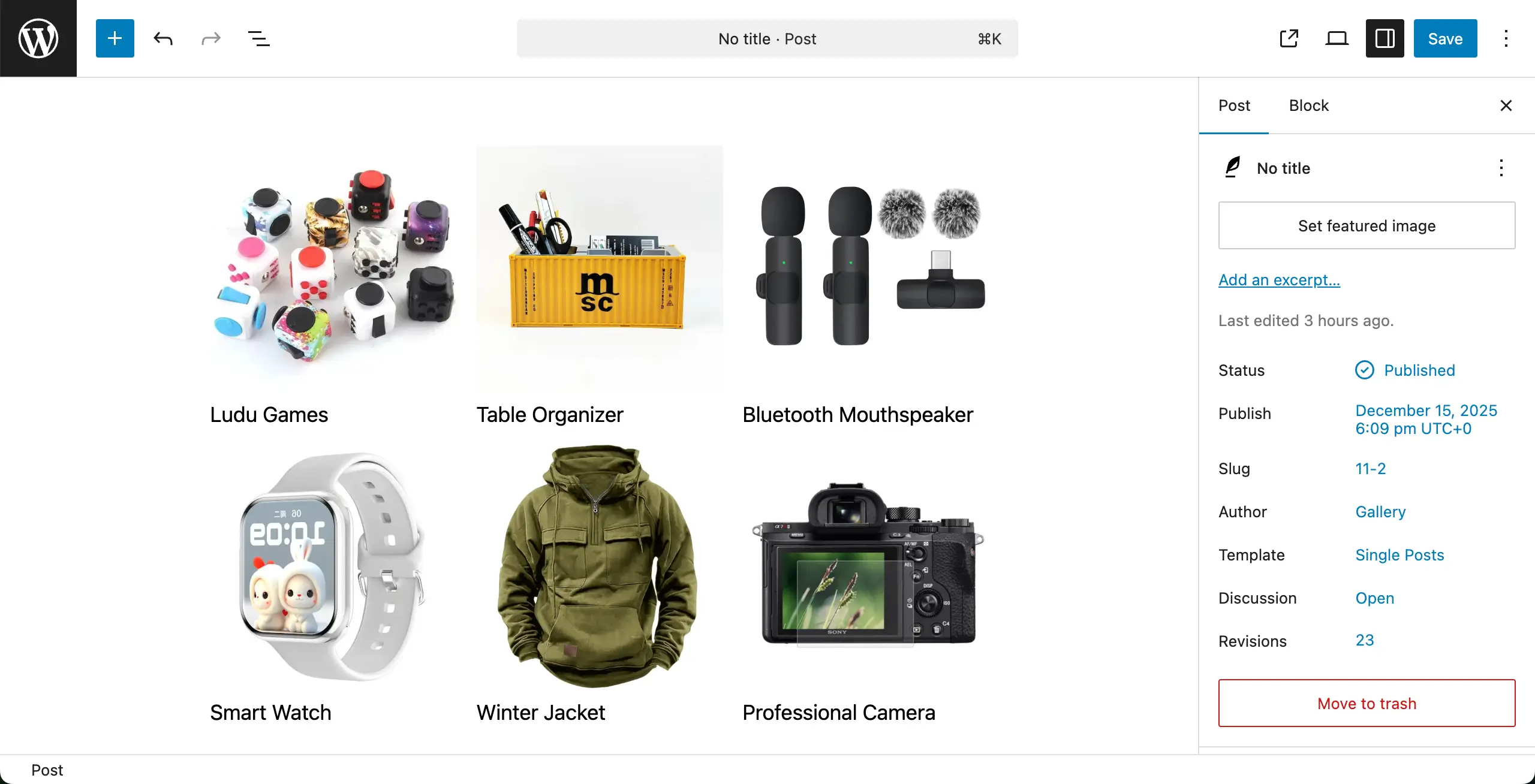 Gallery created with captions