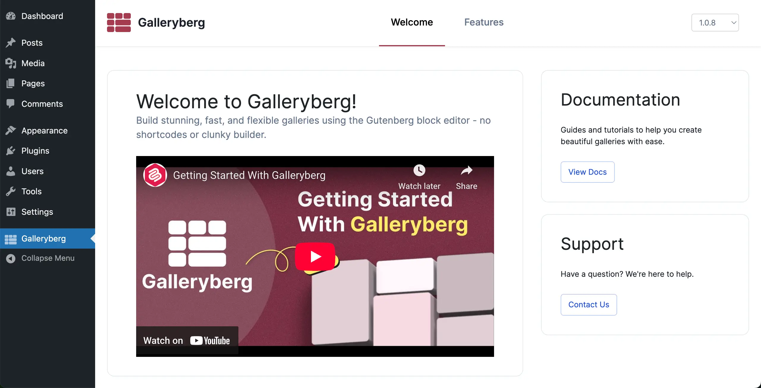 Galleryberg plugin is installed