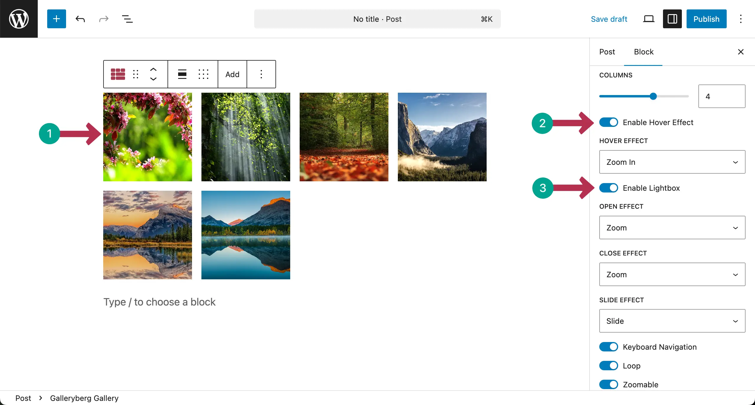 Hover effect and Lightbox enabled