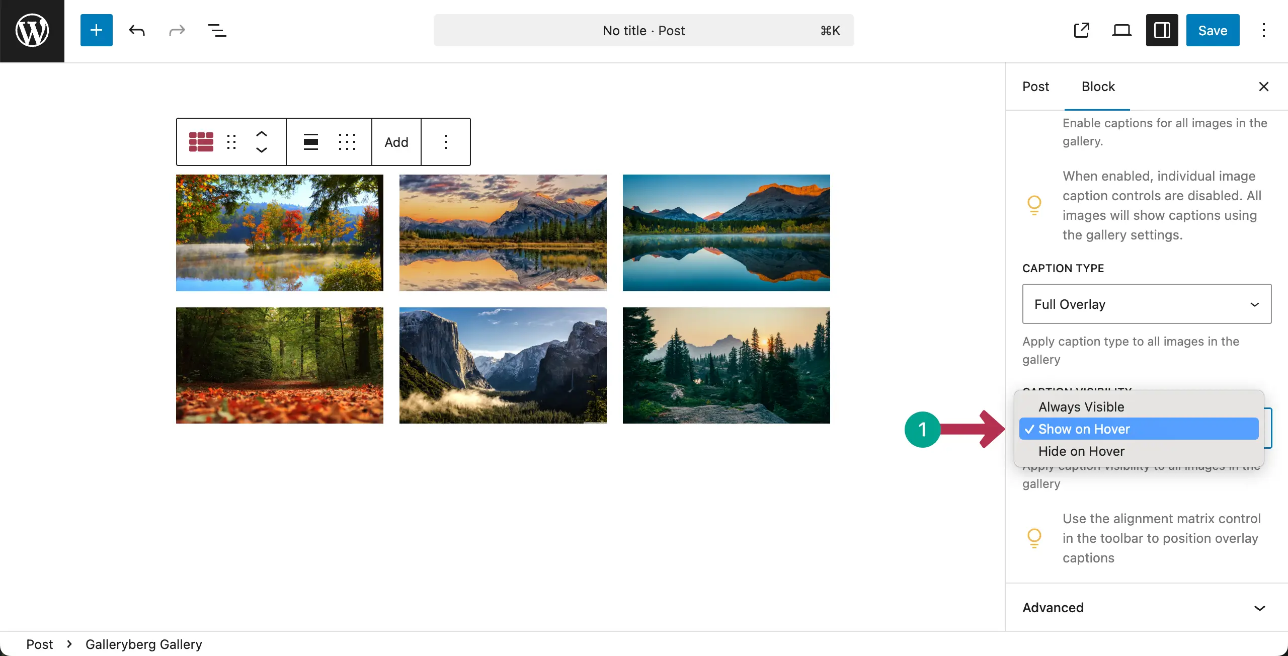 Make captions show on hover