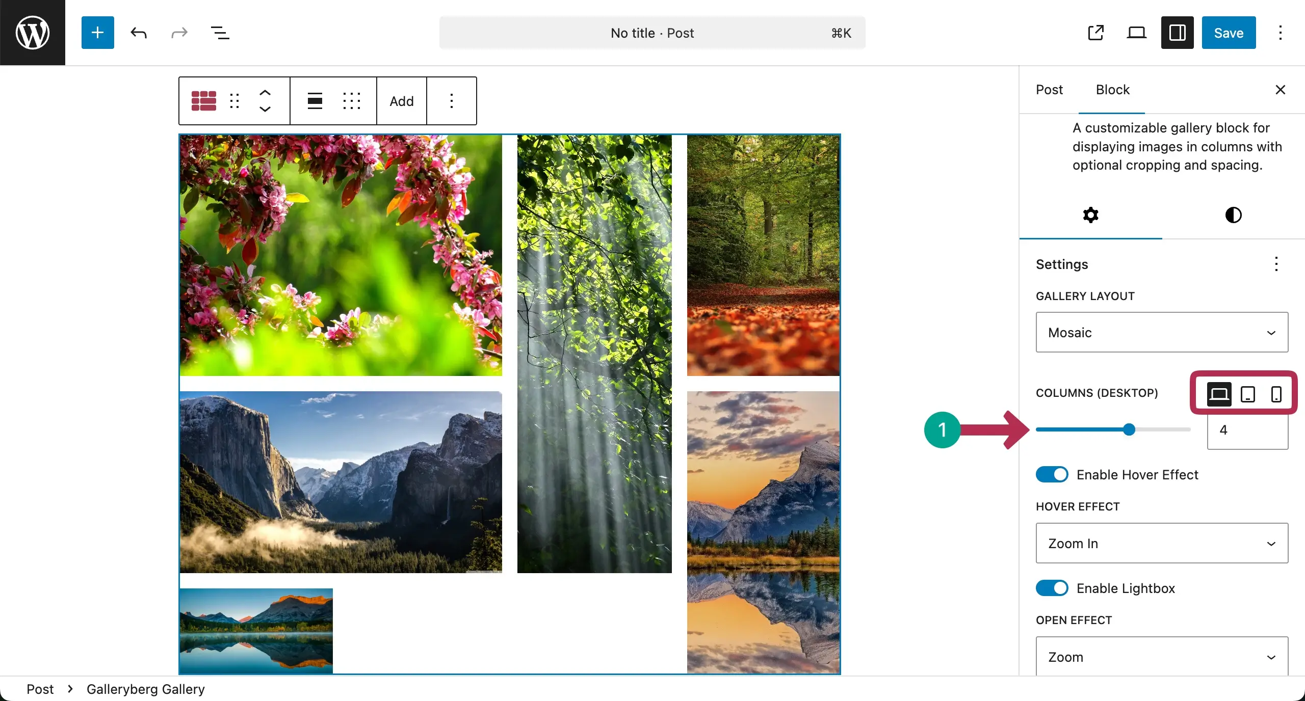 Mobile responsive opiton of the Galleryberg plugin