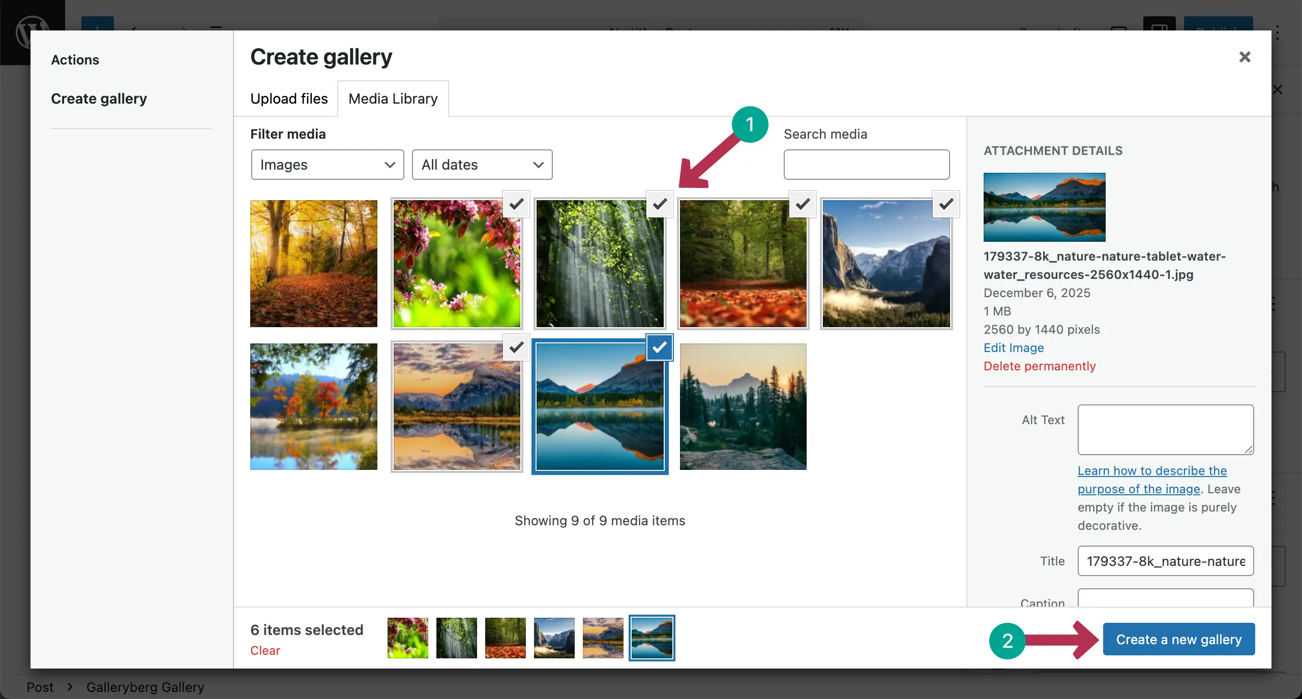 Select images to add to the Square Layout Gallery