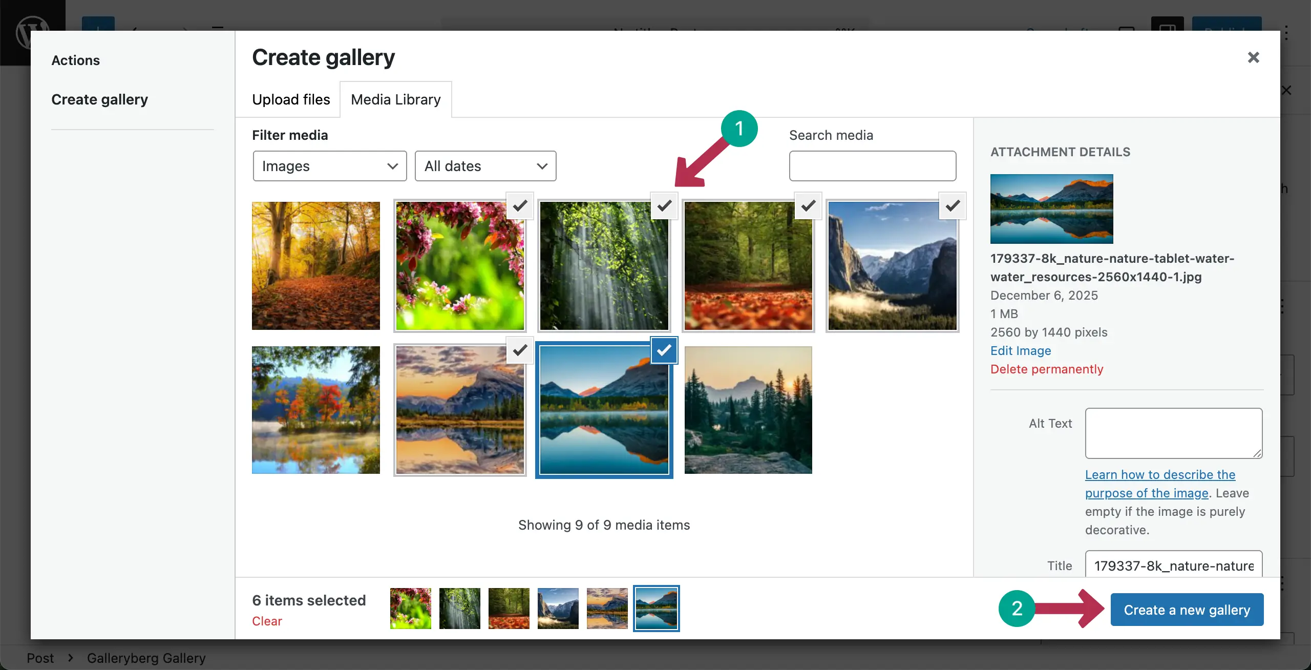 Select images you want to add to the Justified Gallery