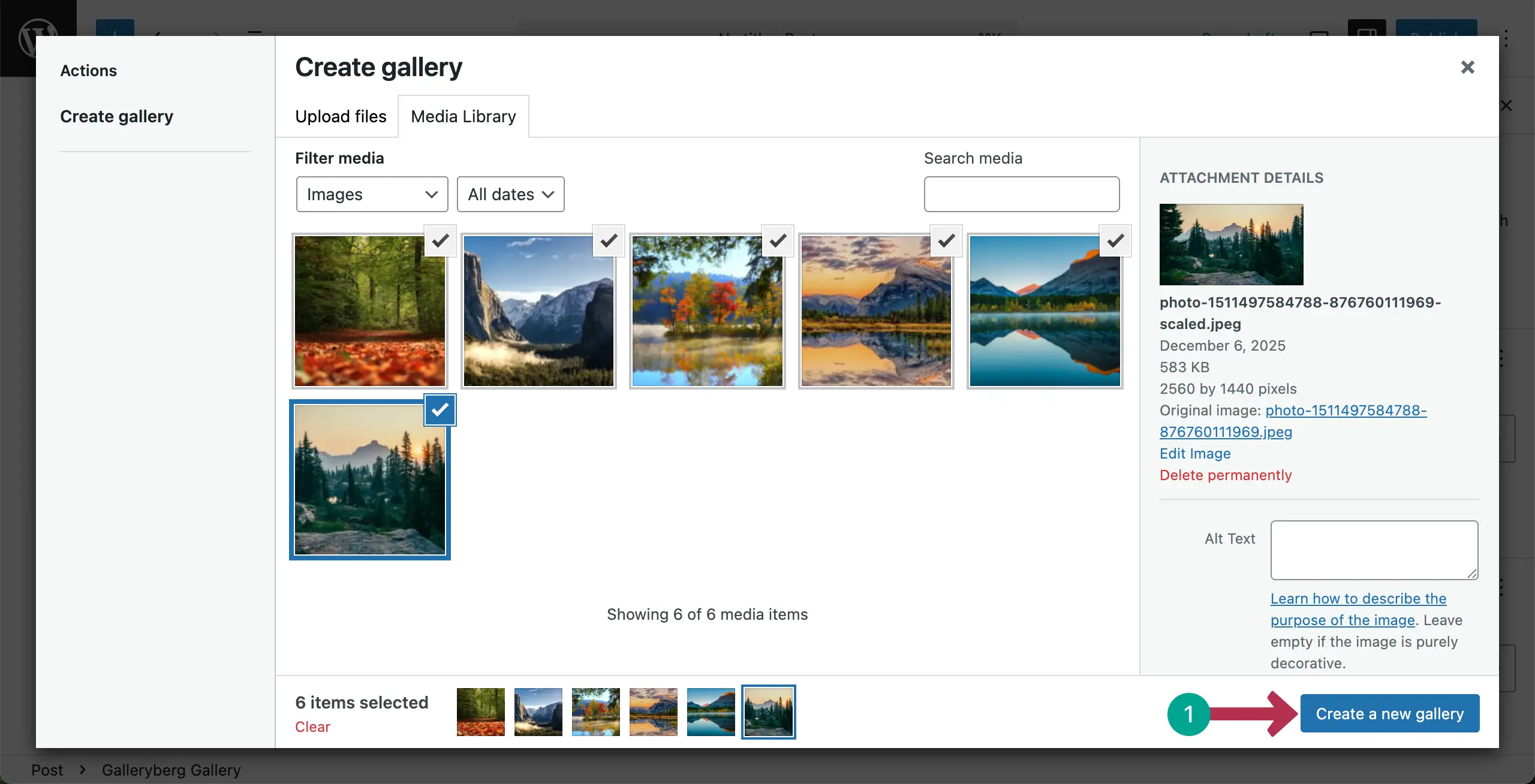 Select images to create a gallery
