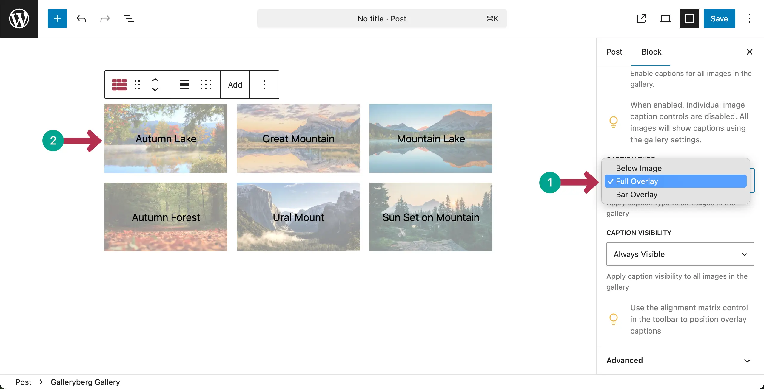 Set Full Overlay for the caption settings