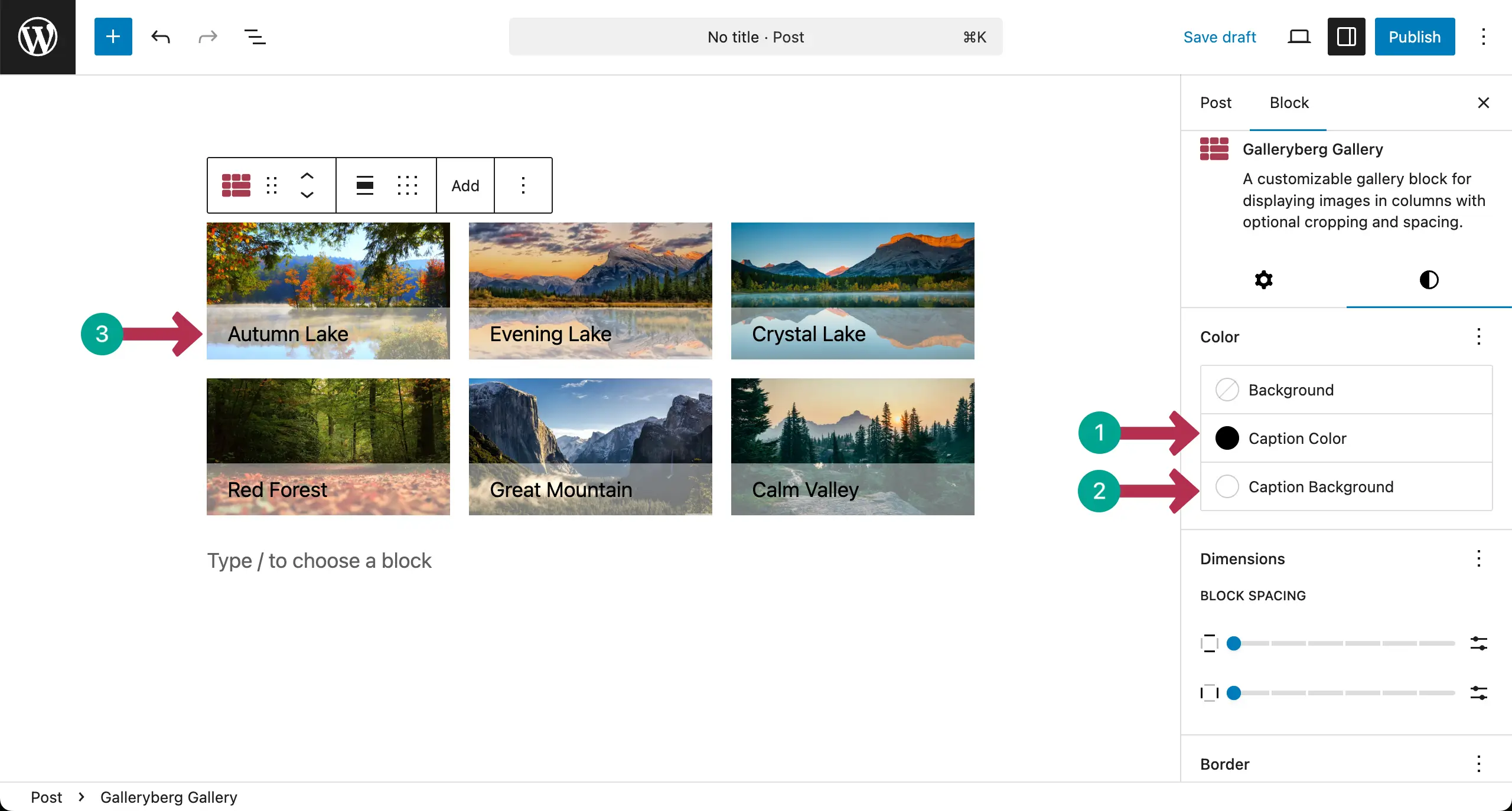 Set a caption color and a caption background color