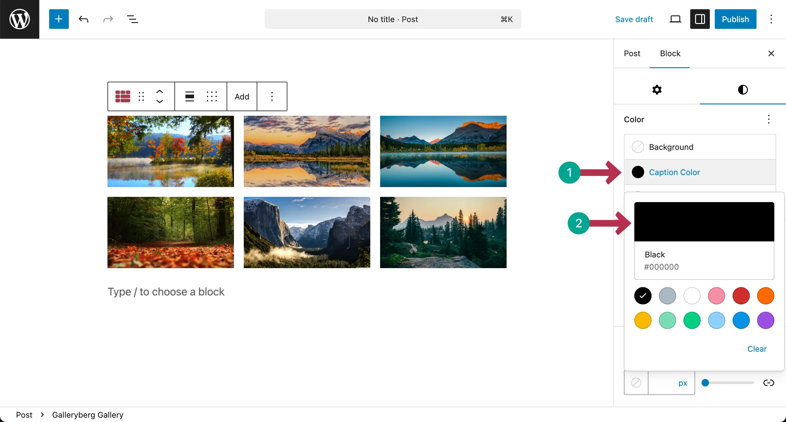 Set a caption color for the image gallery