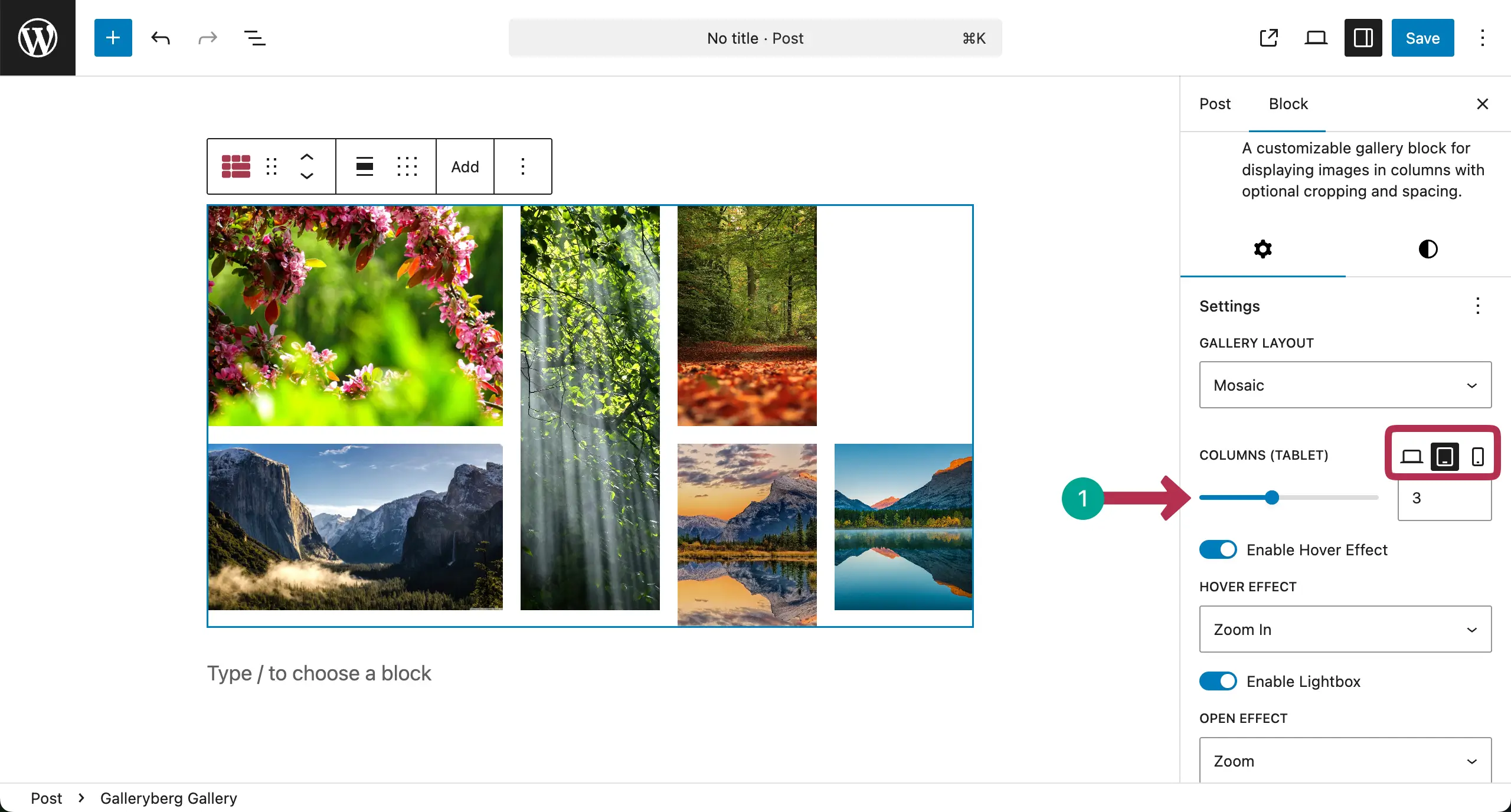 Set columns number for Tablet