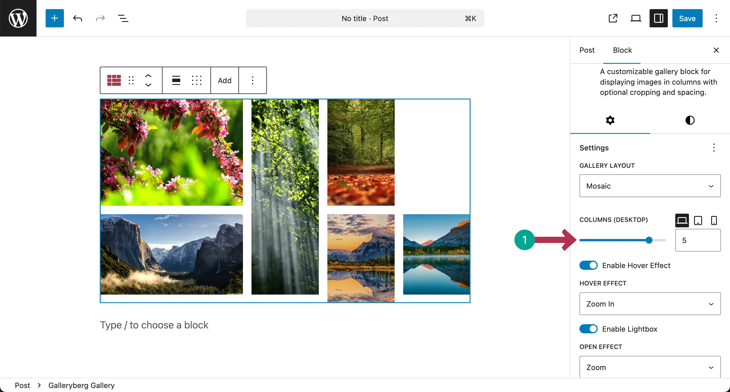 Set the number of column for the Desktop device