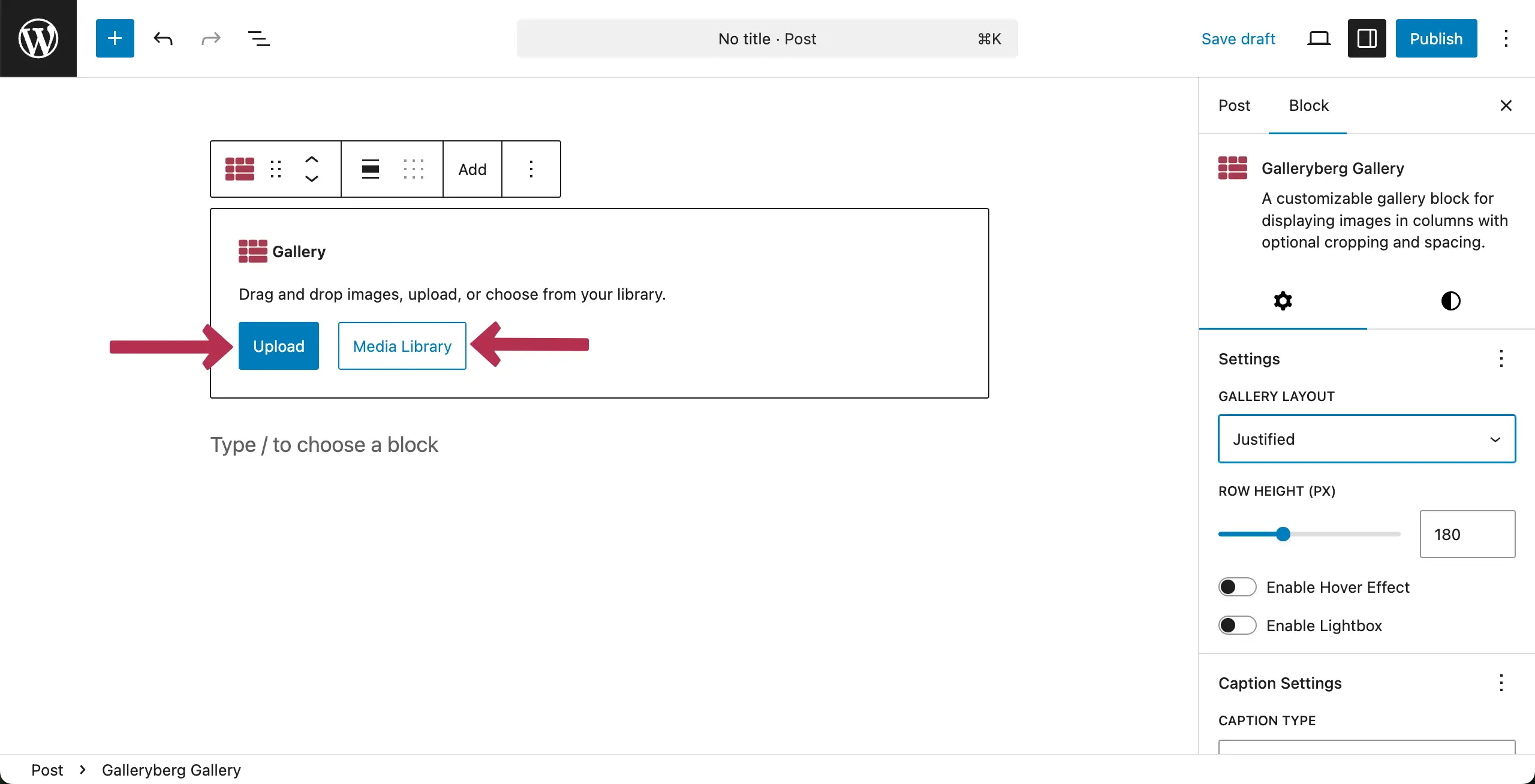 Upload images to the Justified Gallery