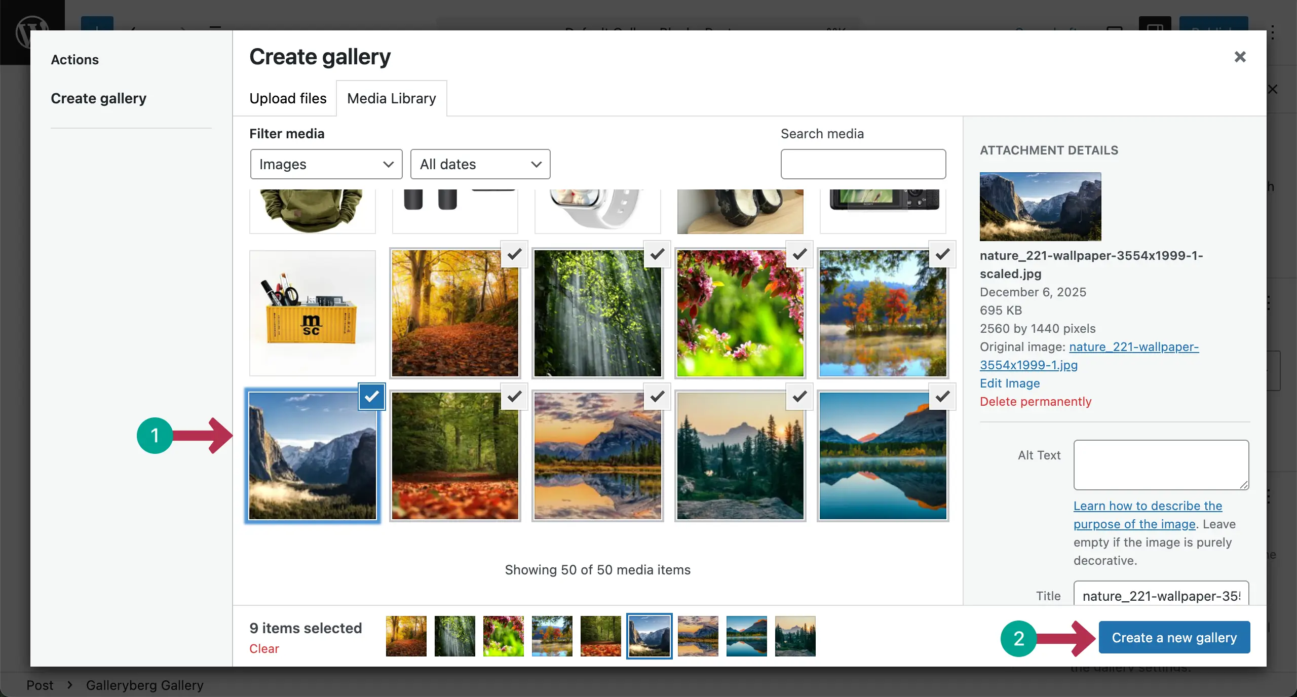 Choose images for the Masonry gallery