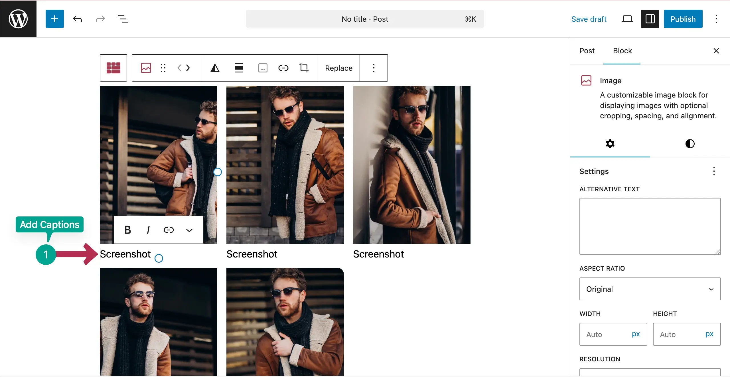 Add Captions to the Images of the lookbook-style gallery