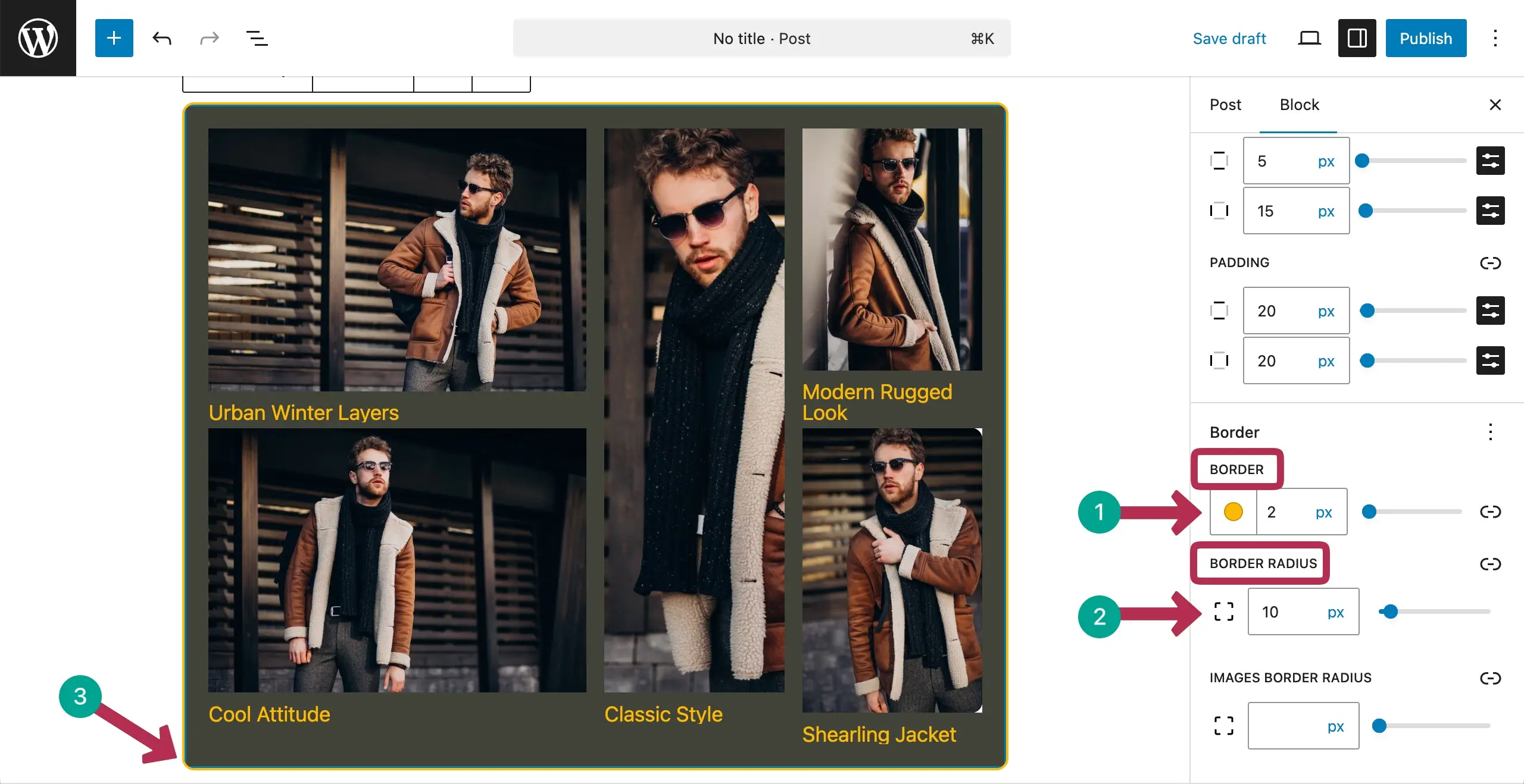 Add a Border and Radius to the Lookbook-style fashion gallery